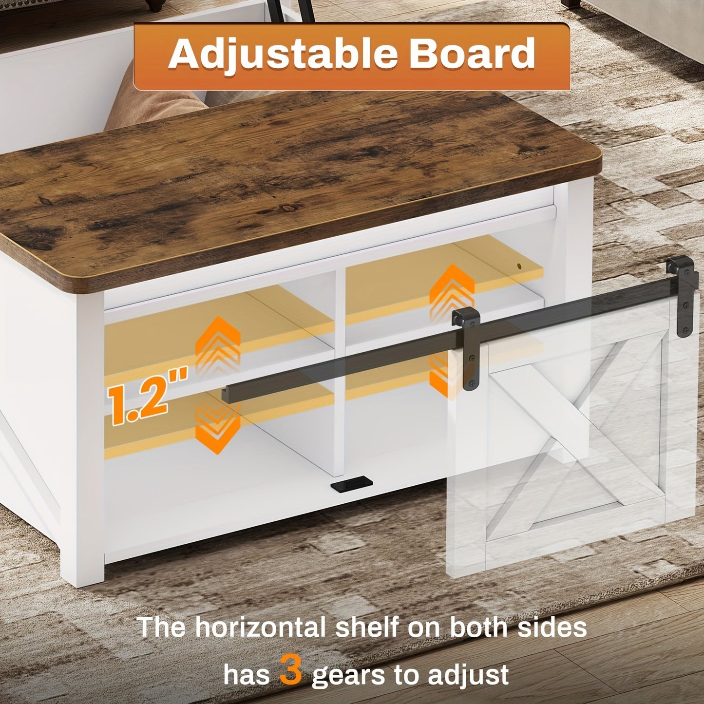 Farmhouse Lift Top Coffee Table with Hidden Storage Compartment