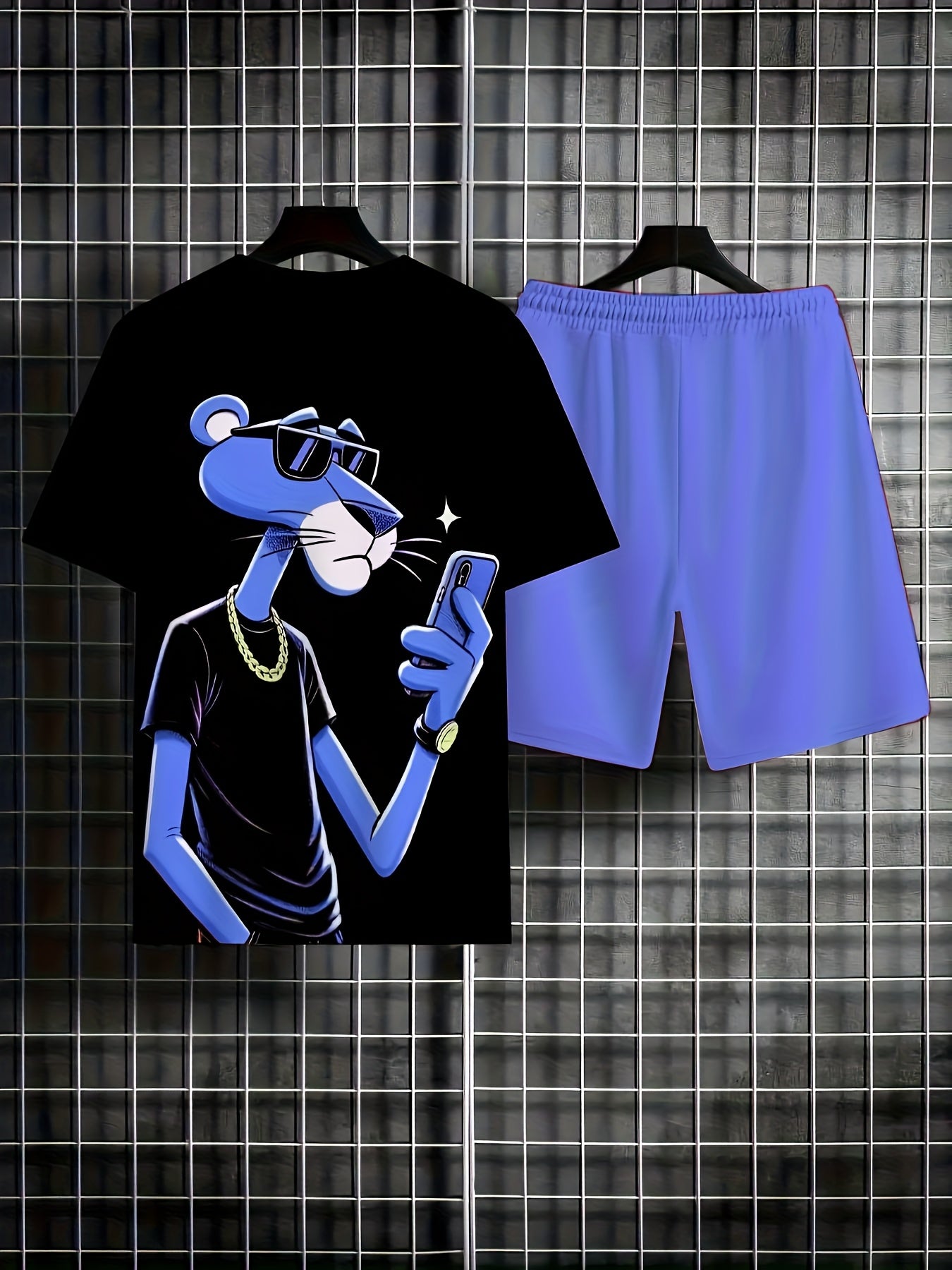 Men's 2pcs Casual 3D Leopard Print Sportswear Set