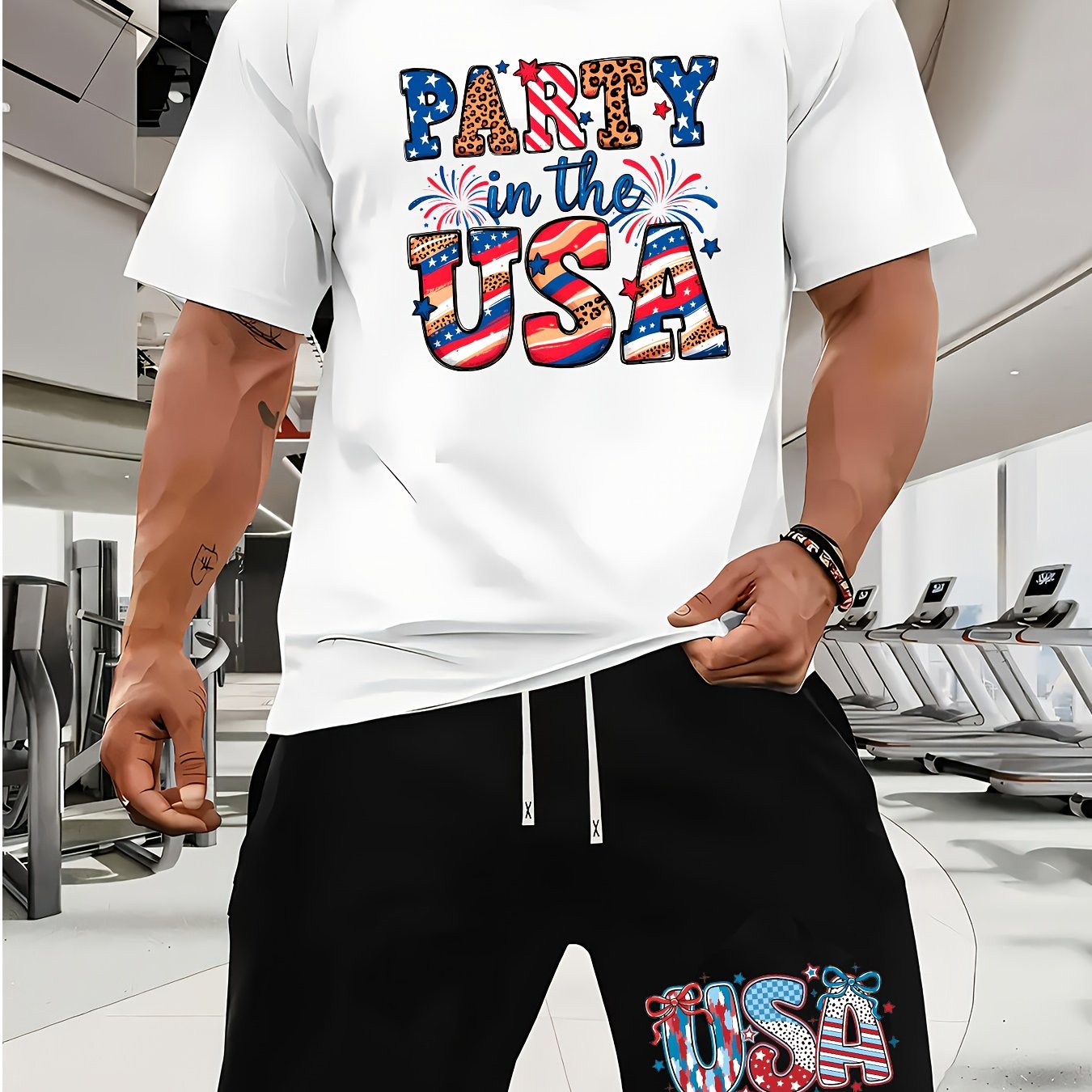 USA Flag Graphic Men's Summer Short Set Casual Outfit