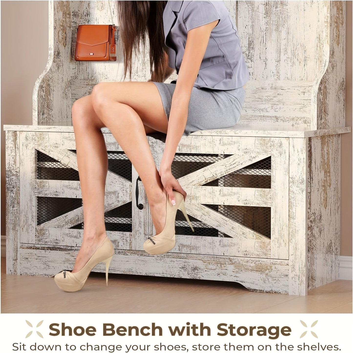 5-in-1 Hall Tree Bench with Shoe Storage and Coat Hooks