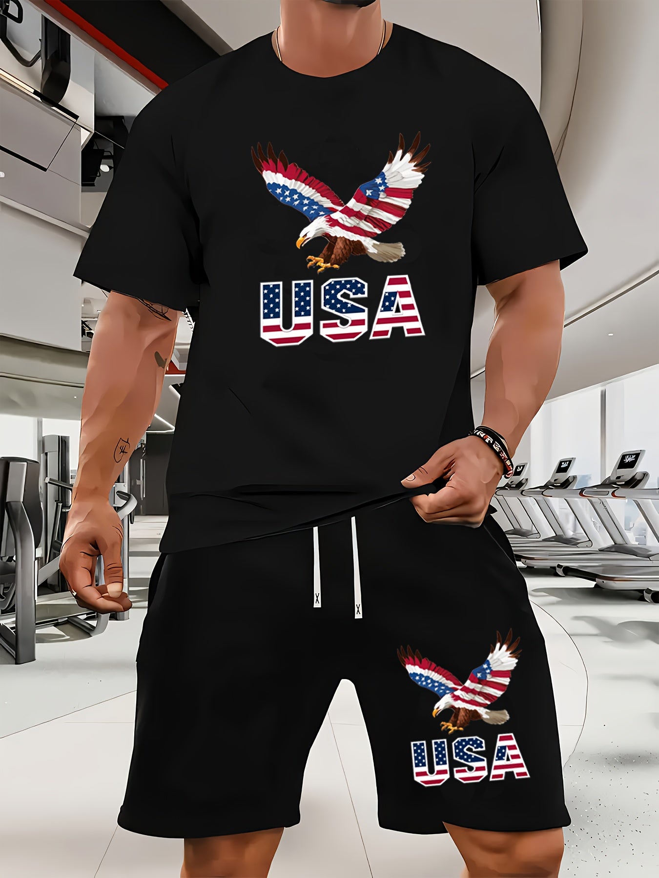 USA Flag Graphic Men's Summer Short Set Casual Outfit