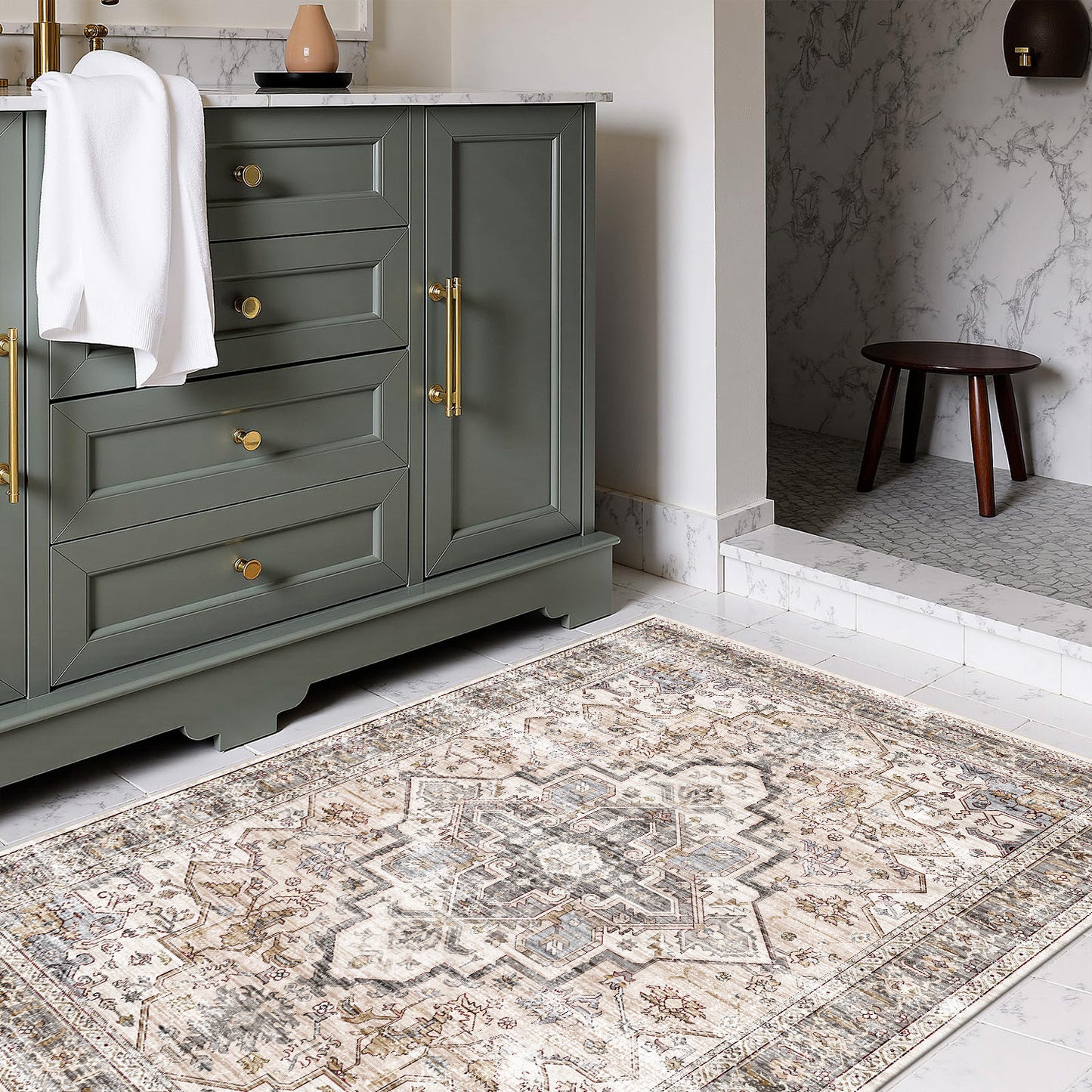 Bohemian Beige Washable Area Rugs for Living Room and Bedroom