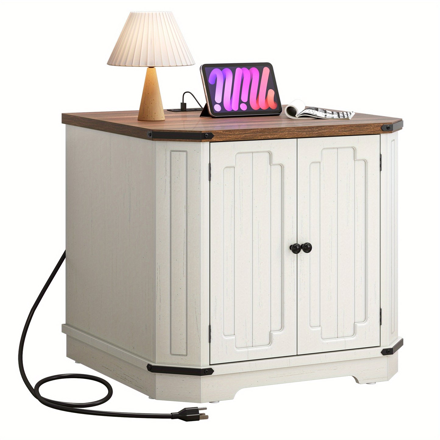 Rustic Office Storage Cabinet With Power Socket And Adjustable Shelves