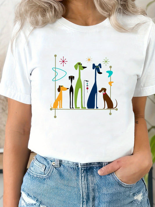 Women's Vintage Retro Dogs Graphic T-Shirt for Everyday Wear