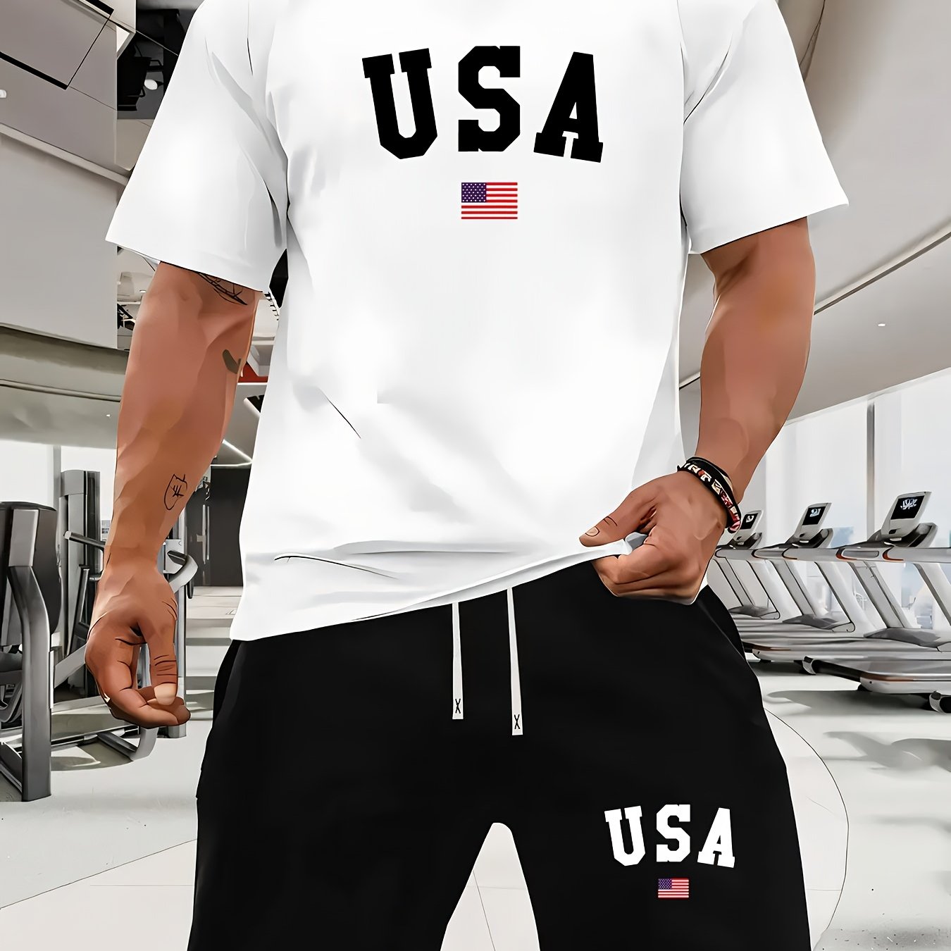 USA Flag Graphic Men's Summer Short Set Casual Outfit