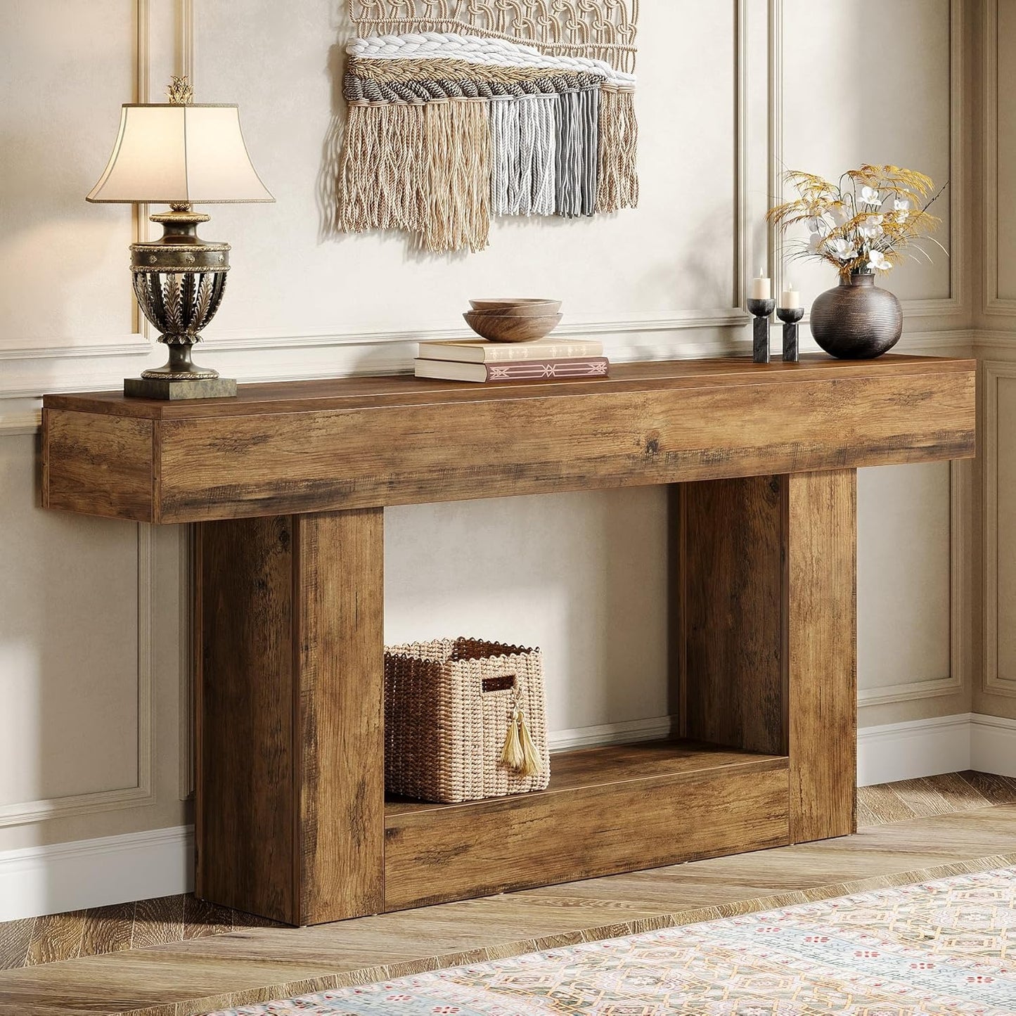 Farmhouse 2-Tier Console Table for Entryway and Living Room