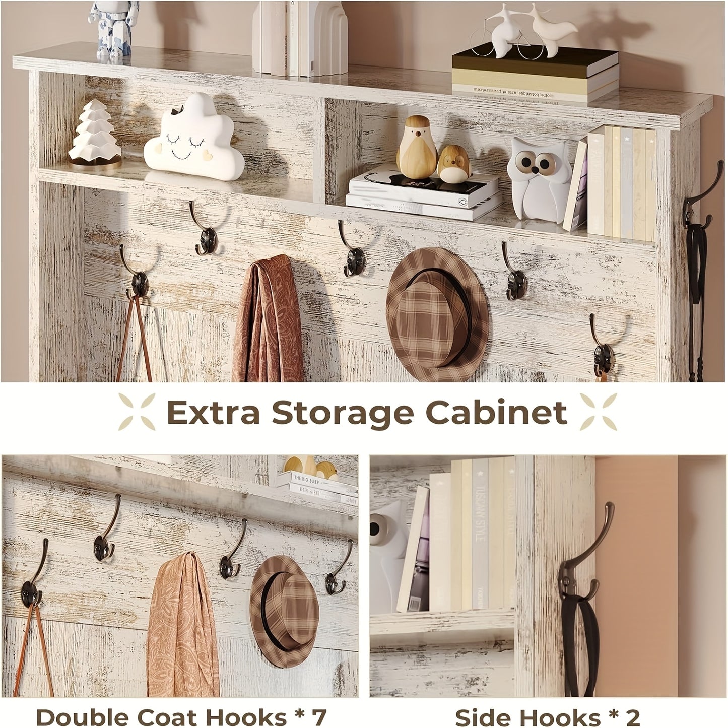 5-in-1 Hall Tree Bench with Shoe Storage and Coat Hooks