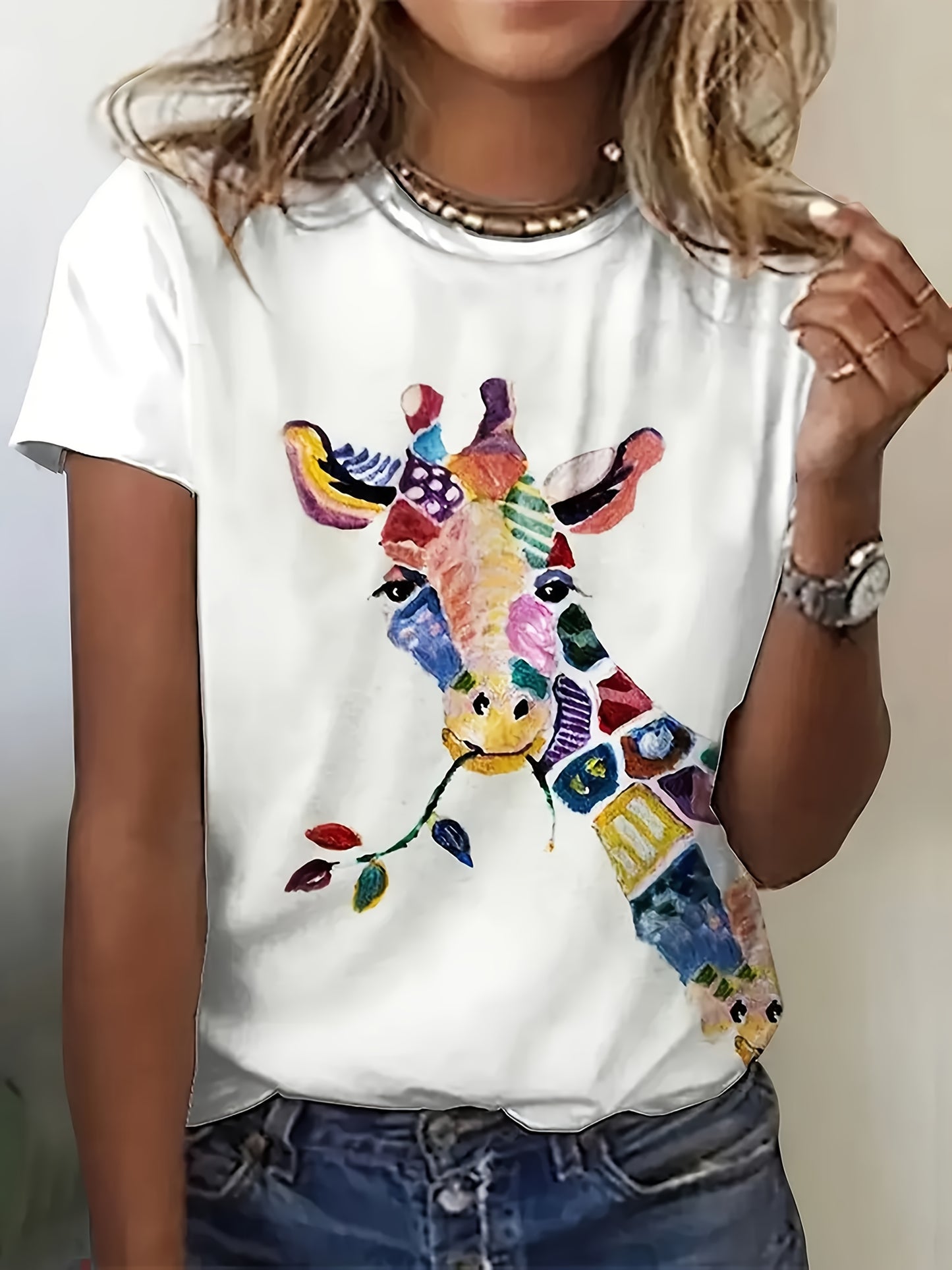 Women's Giraffe Print T-Shirt for Casual Allseason Fashion
