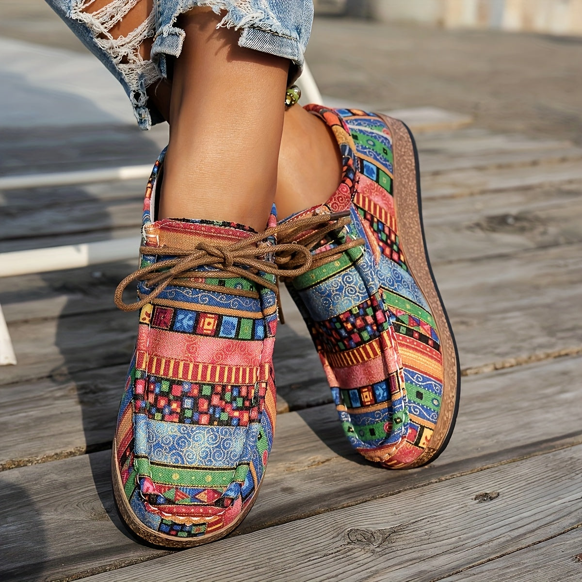 BYZI Women's Colorful Geometric Print Casual Sneakers for Outfits