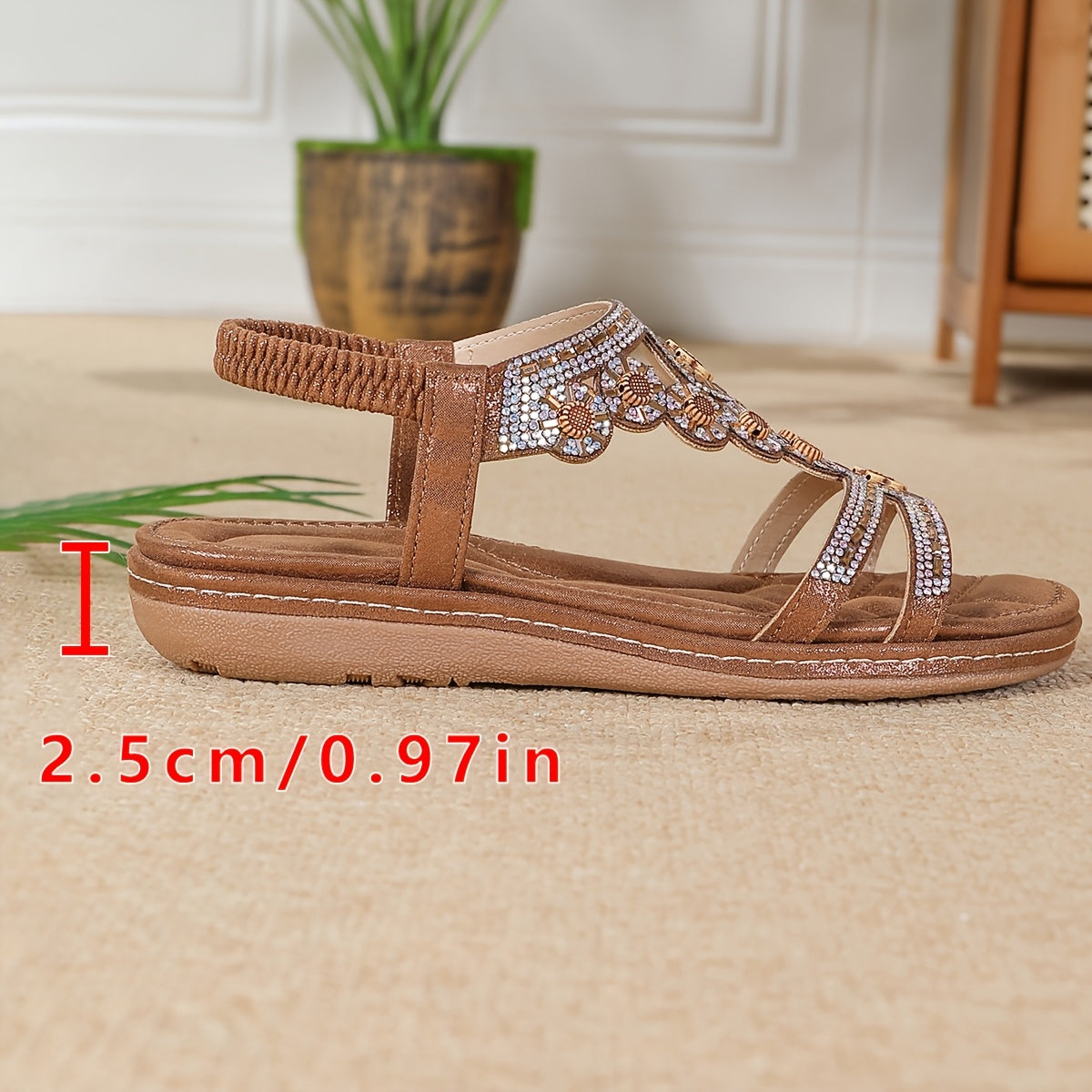 Bohemian Floral Rhinestone Women's Flat Sandals for Beach Wear