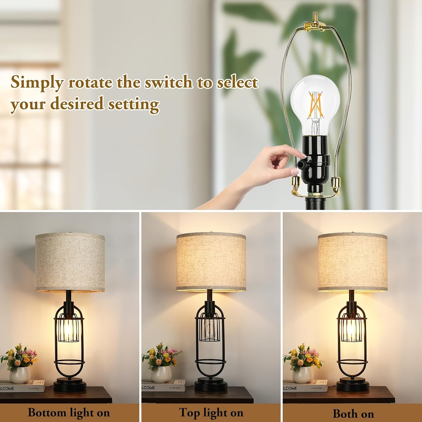 Two USB Table Lamps Farmhouse Bedside Lights For Living