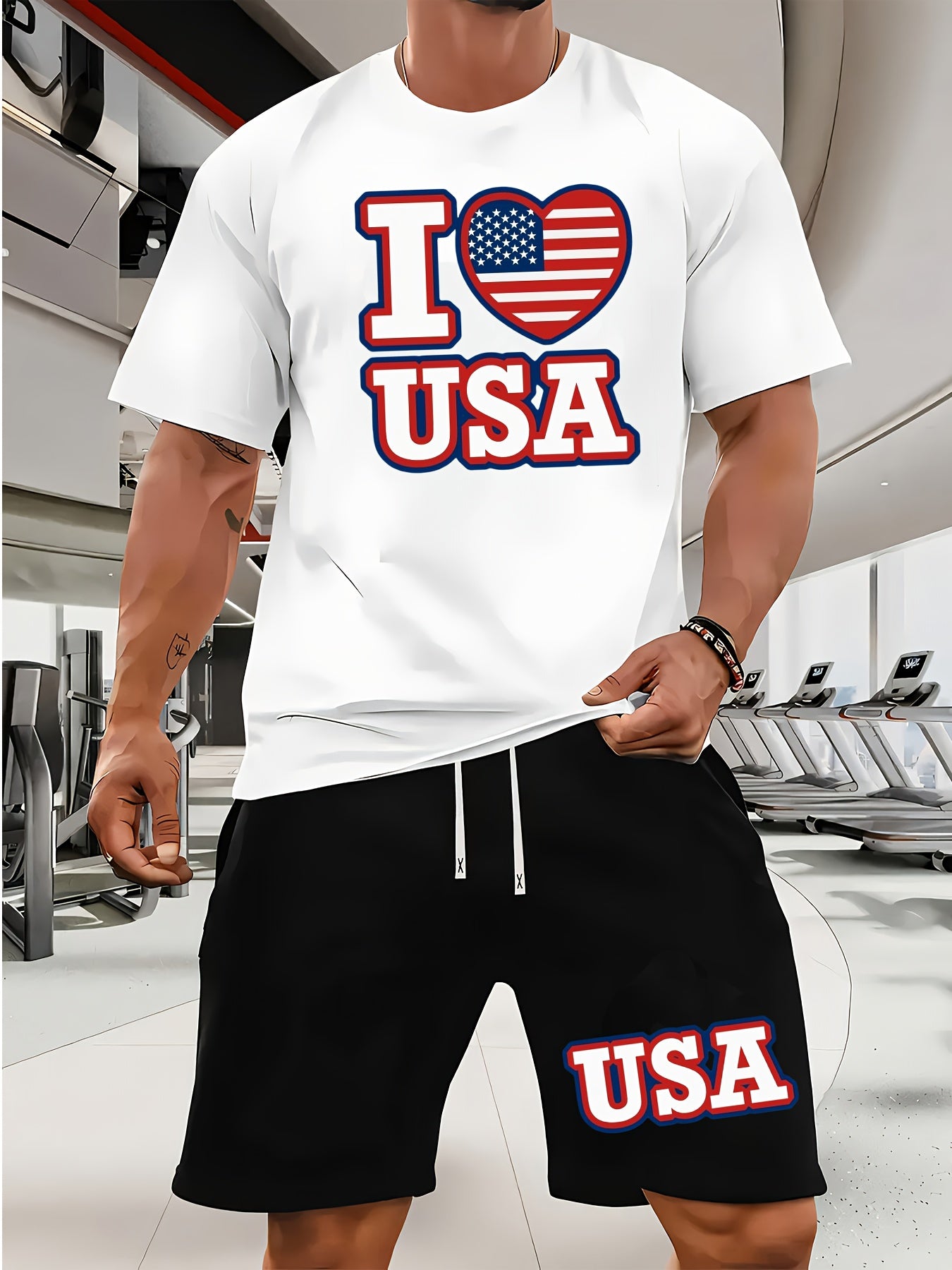 USA Flag Graphic Men's Summer Short Set Casual Outfit