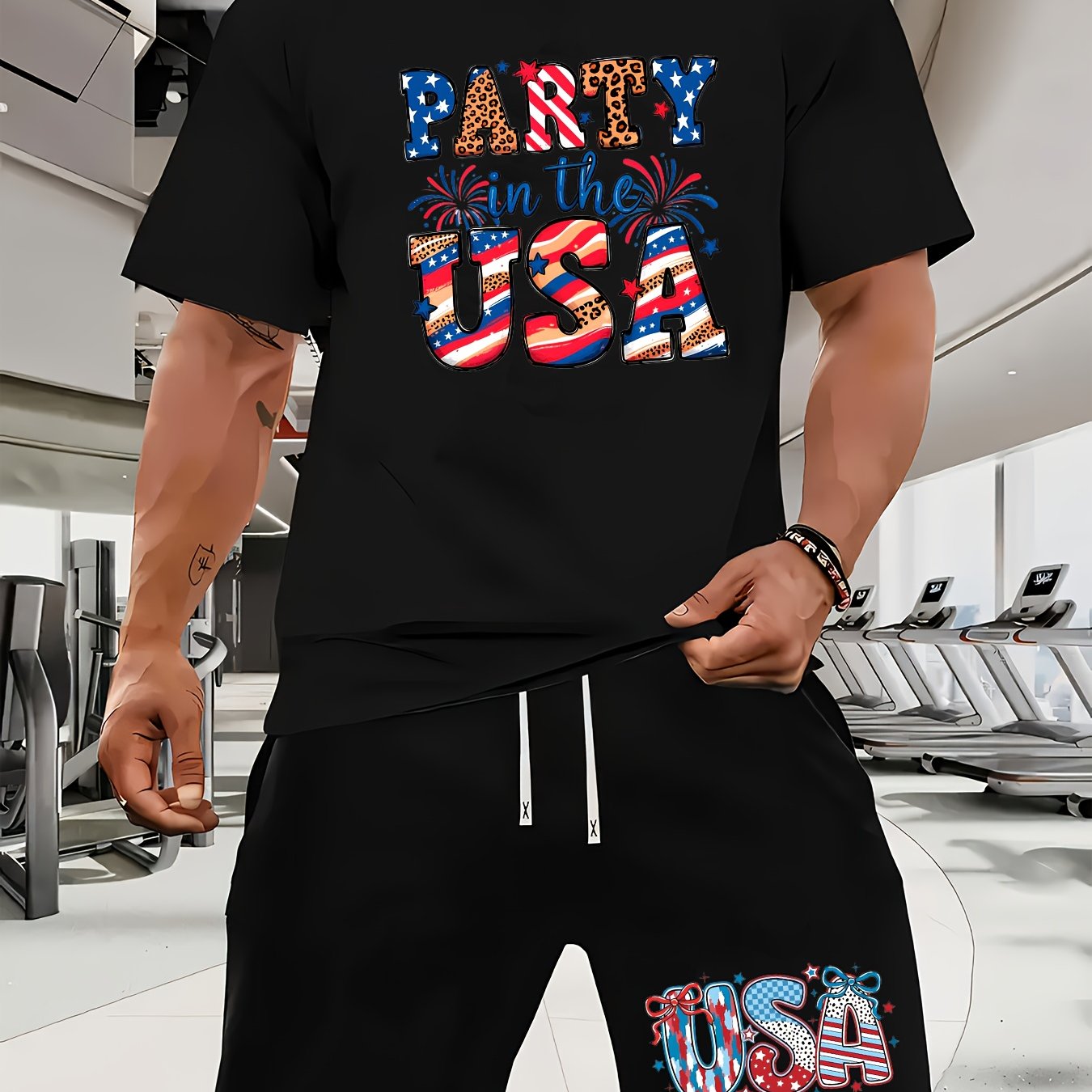 USA Flag Graphic Men's Summer Short Set Casual Outfit