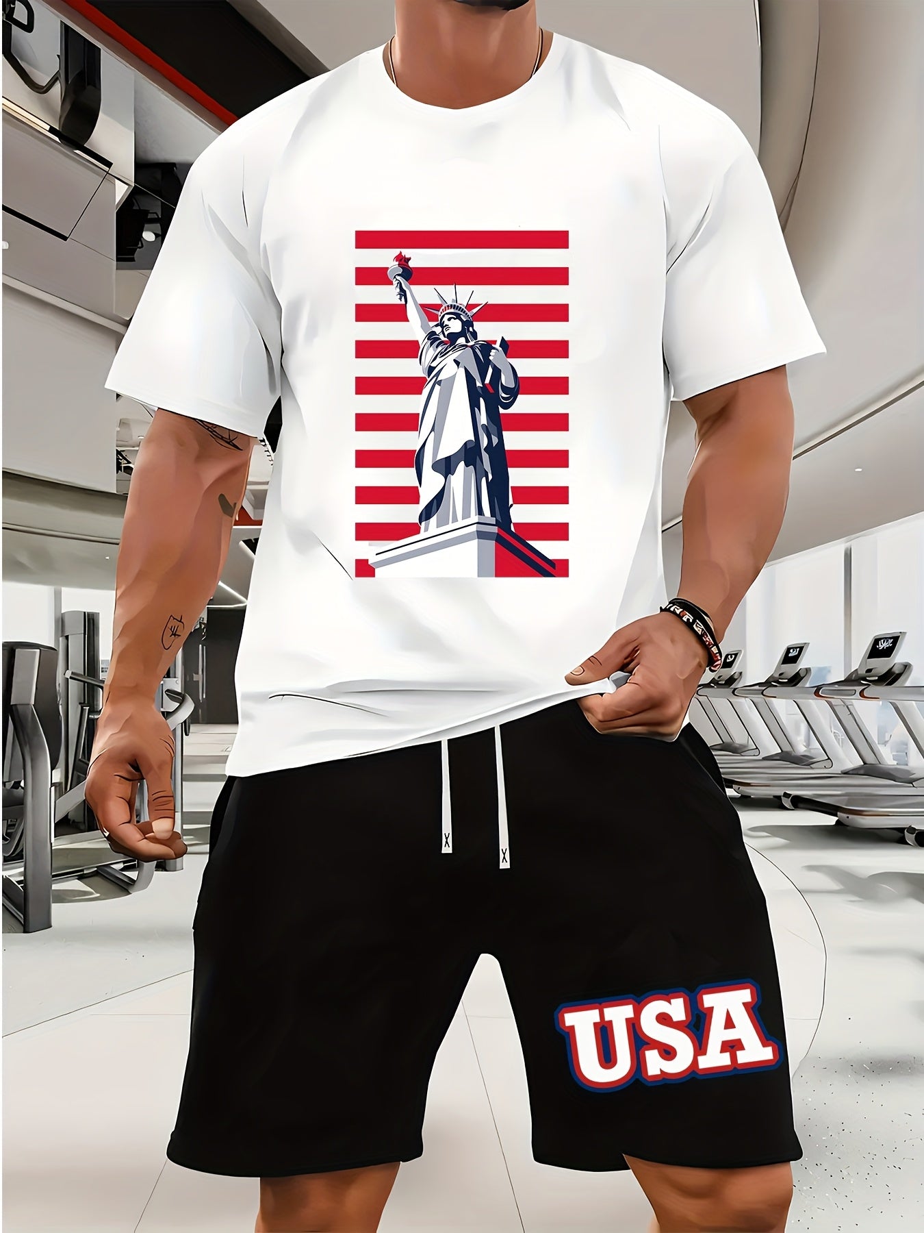 USA Flag Graphic Men's Summer Short Set Casual Outfit