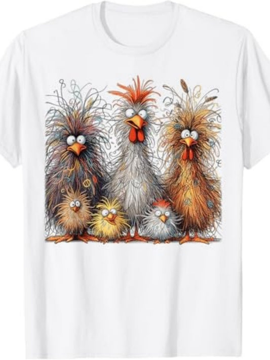 Crazy Chicken Family Graphic T-Shirt for Fun Casual Wear