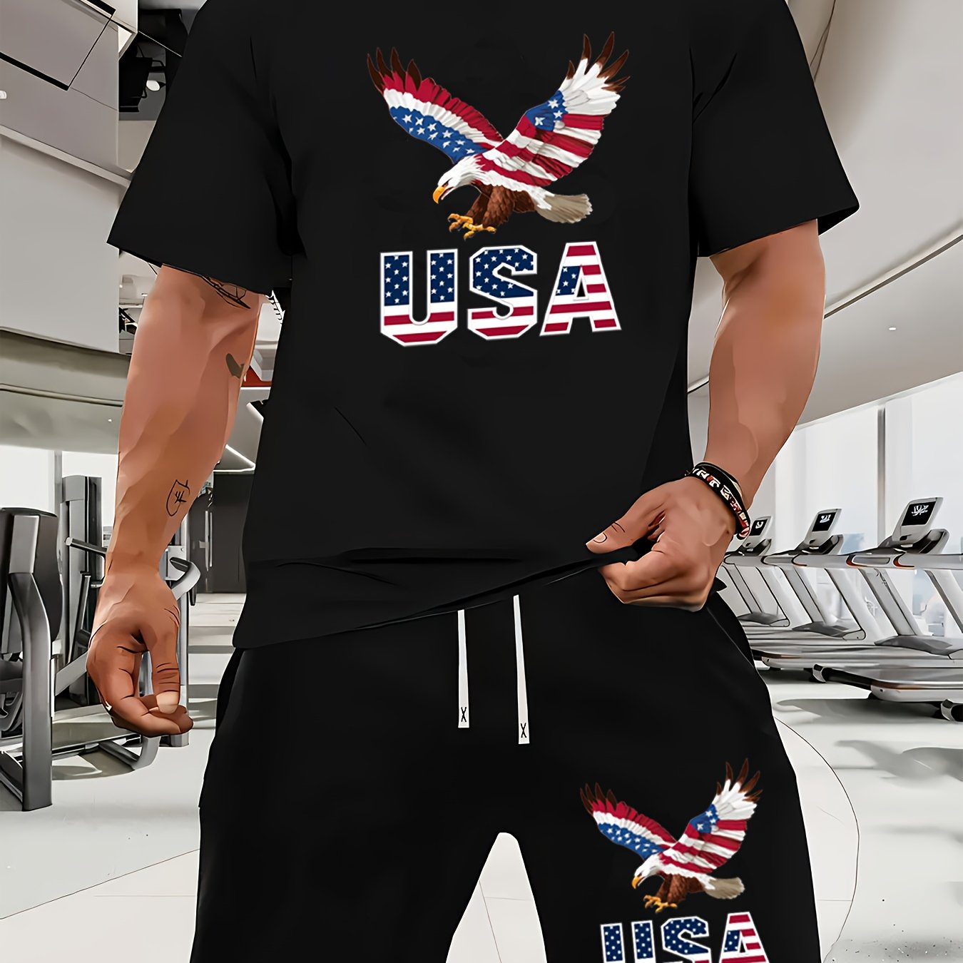 USA Flag Graphic Men's Summer Short Set Casual Outfit