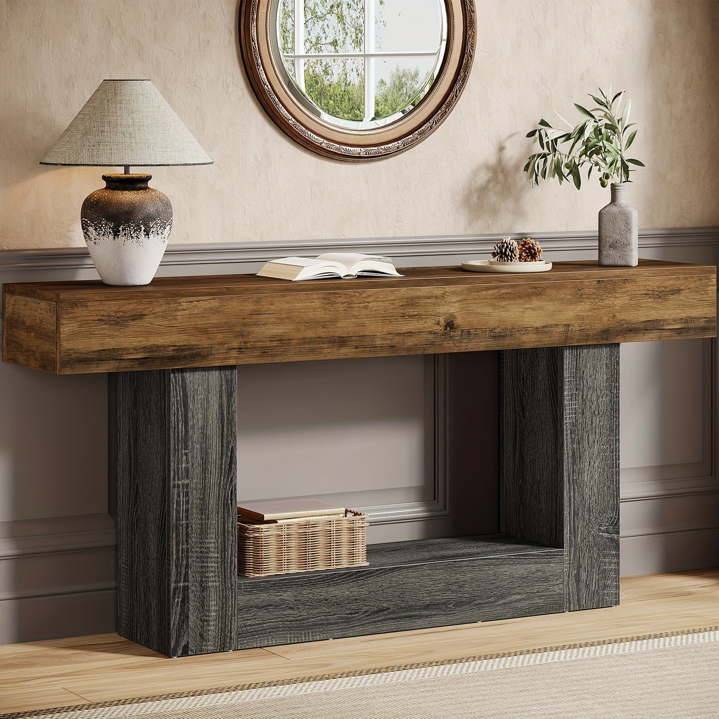 Farmhouse 2-Tier Console Table for Entryway and Living Room