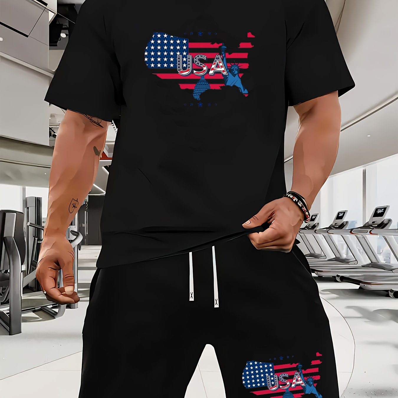 USA Flag Graphic Men's Summer Short Set Casual Outfit