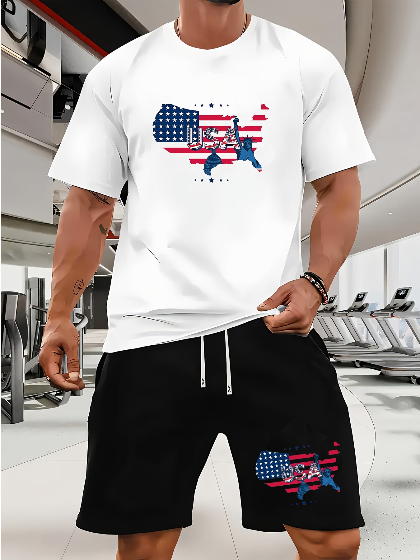 USA Flag Graphic Men's Summer Short Set Casual Outfit