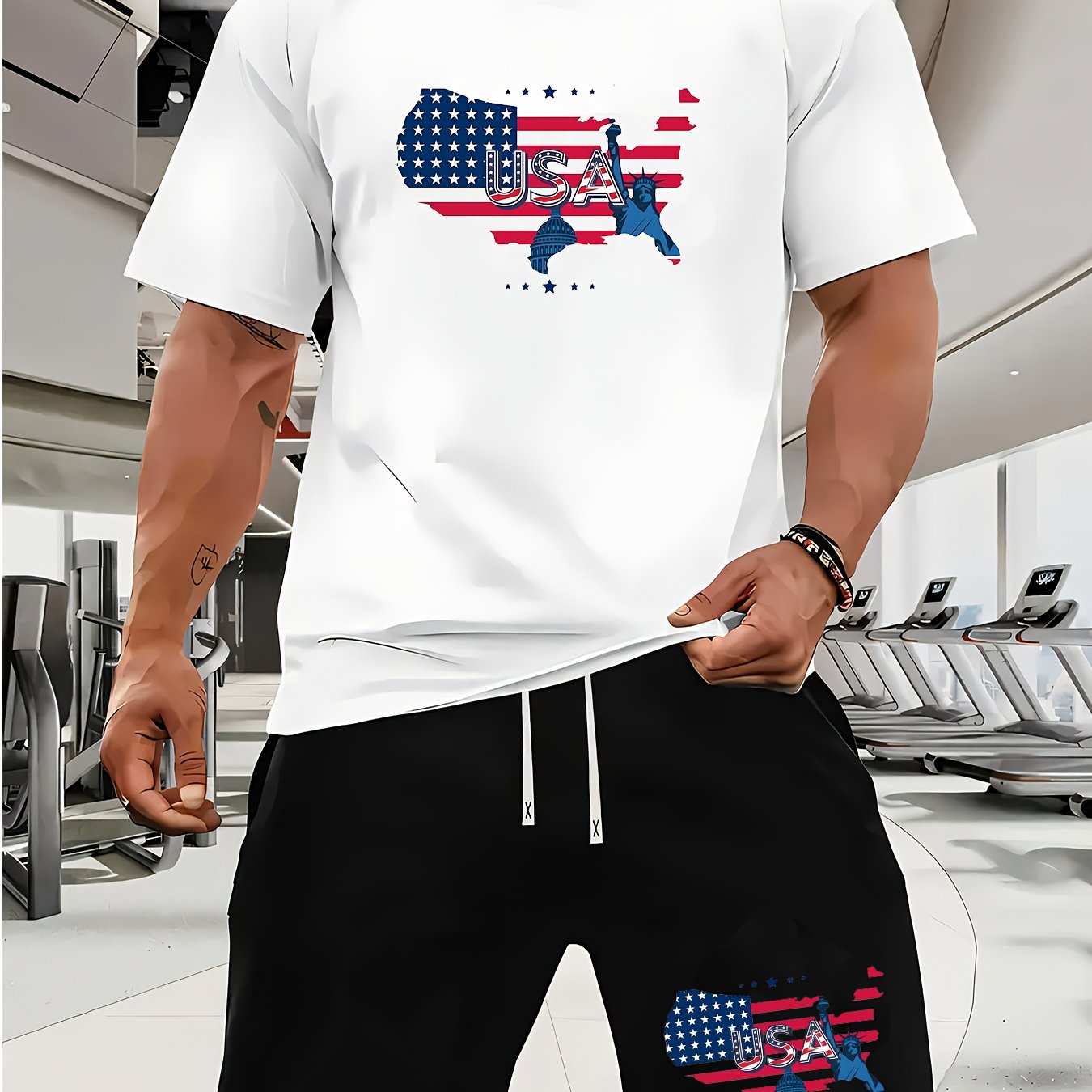 USA Flag Graphic Men's Summer Short Set Casual Outfit