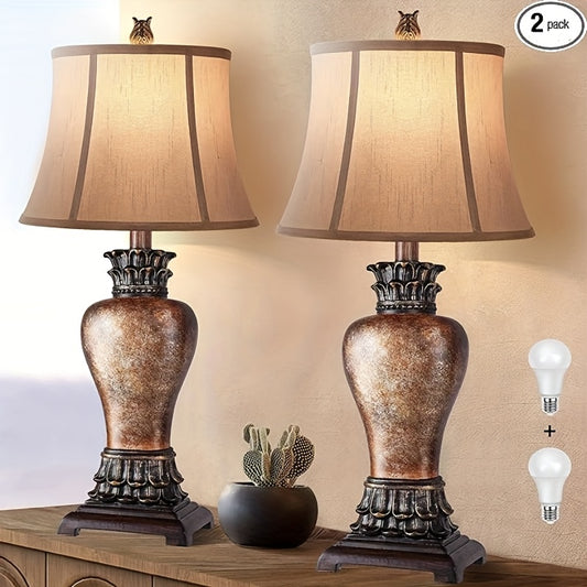 Farmhouse Rustic Table Lamps Set For Cozy Living Room Decor