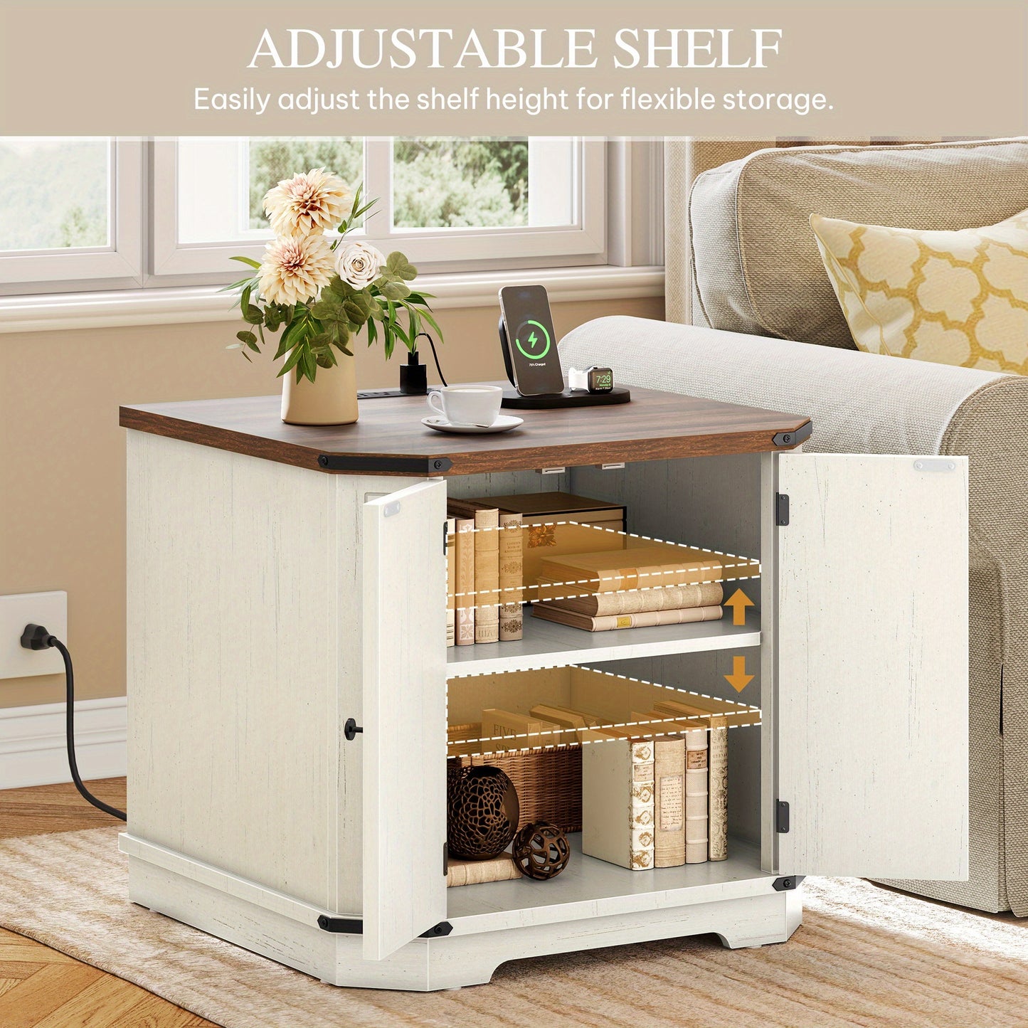 Rustic Office Storage Cabinet With Power Socket And Adjustable Shelves