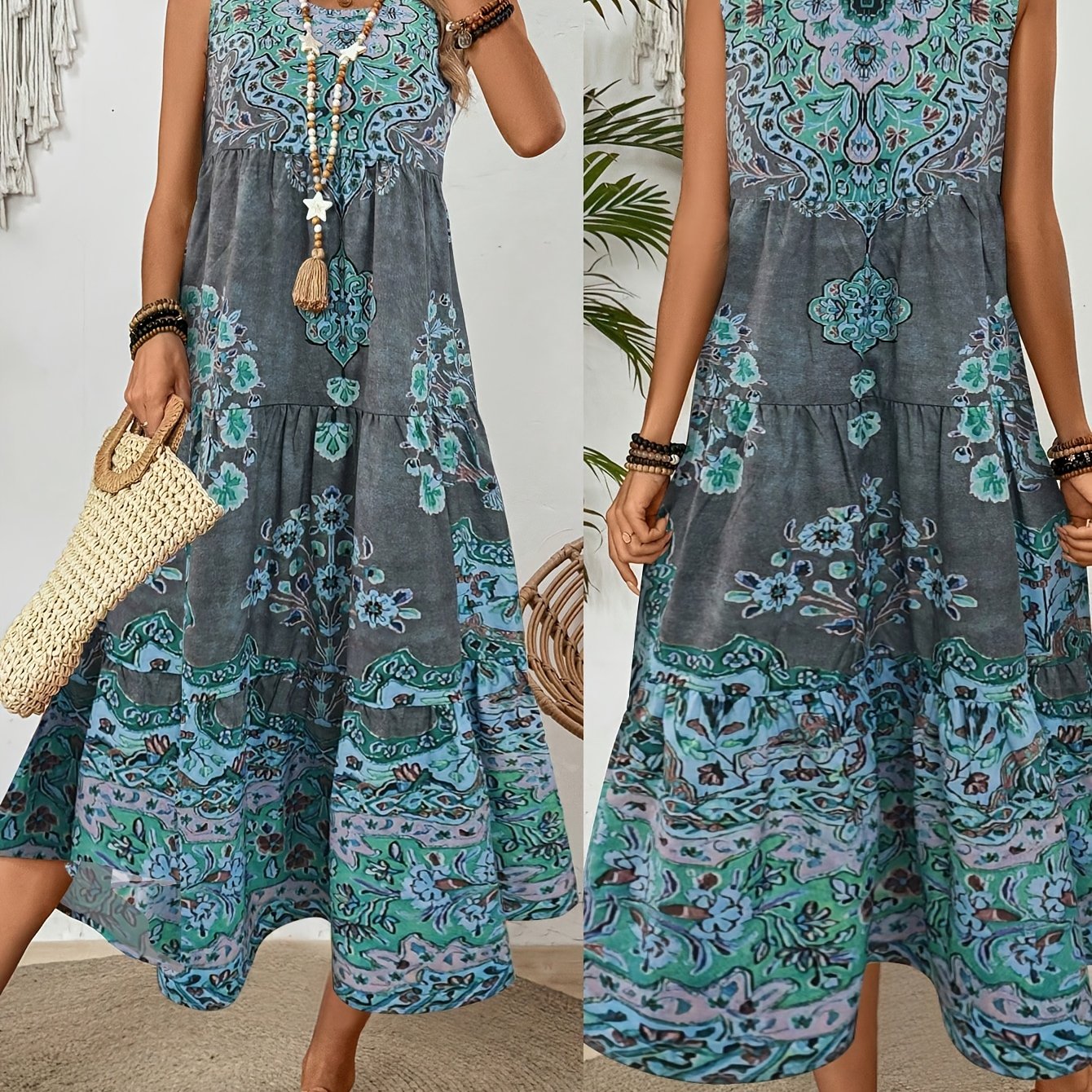 Women's Floral Print Sleeveless Maxi Dress for Summer Adventures