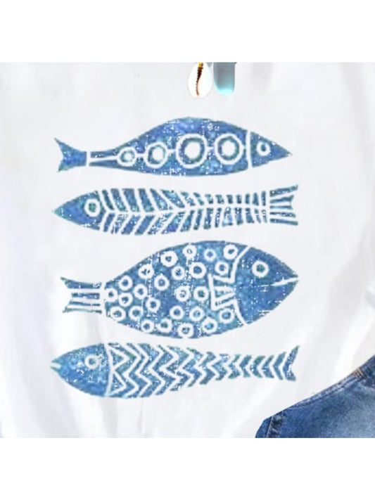 Women's Graphic Fish Print Casual Crewneck T-Shirt for Summer