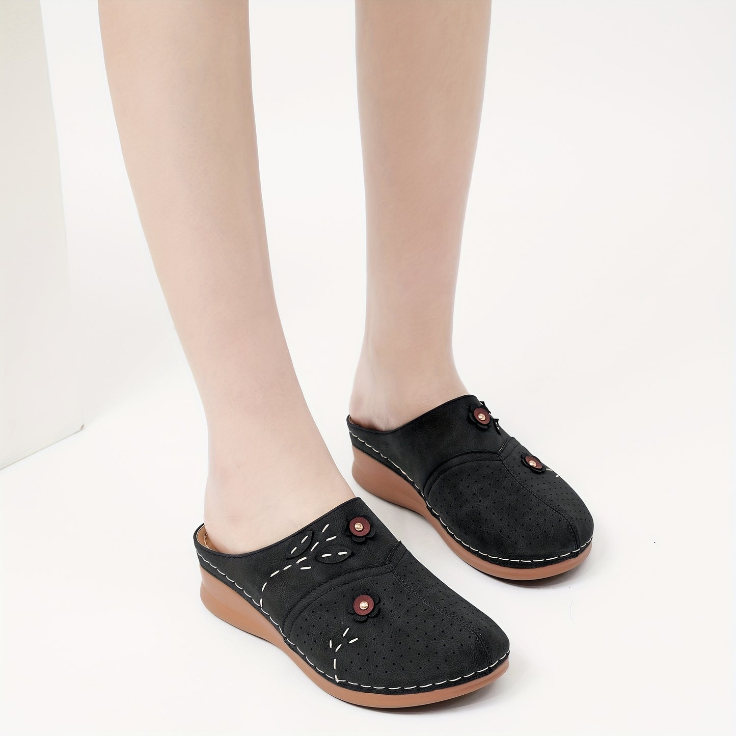 ECETANA Women's Casual Wedge Shoes with Floral Design and Comfort