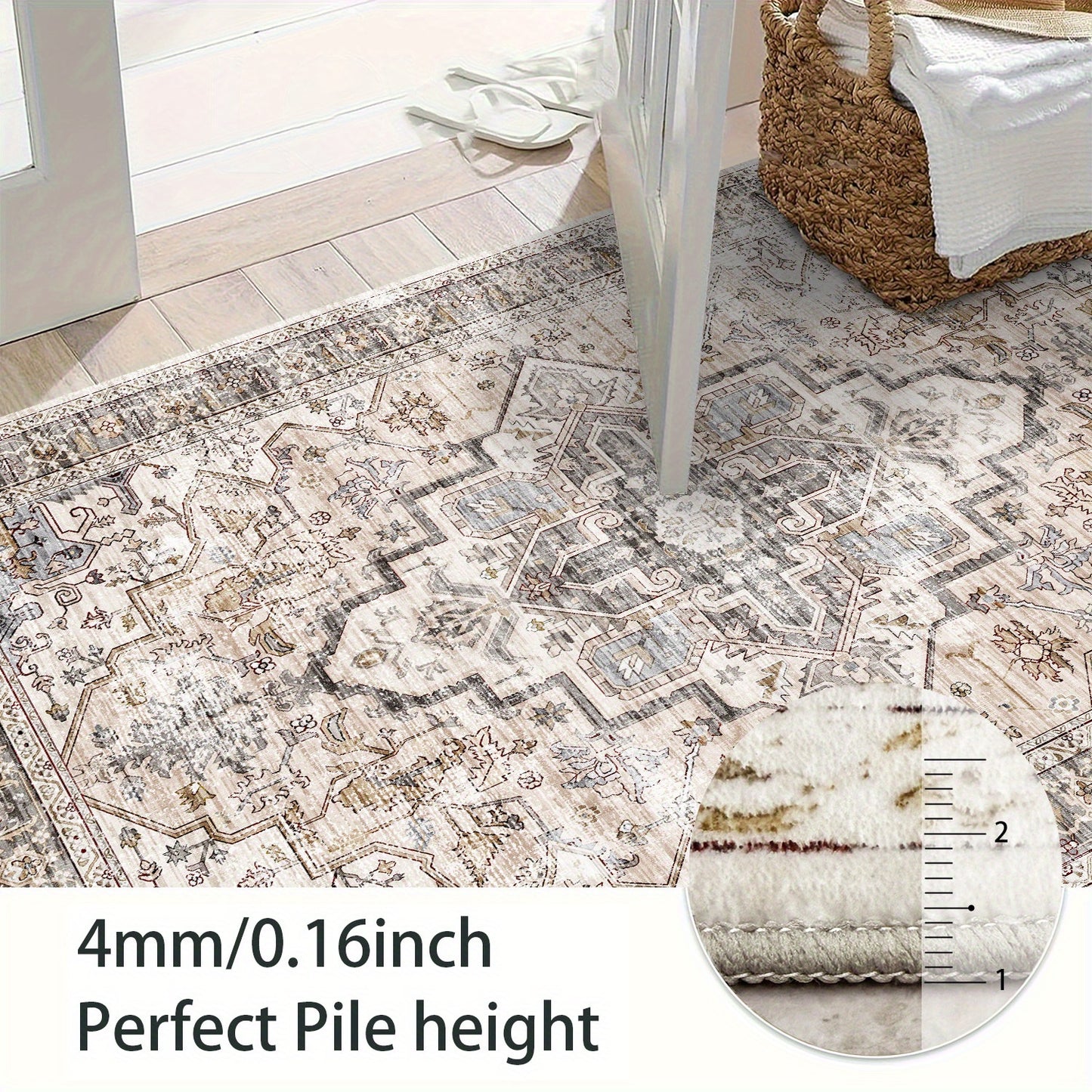 Bohemian Beige Washable Area Rugs for Living Room and Bedroom