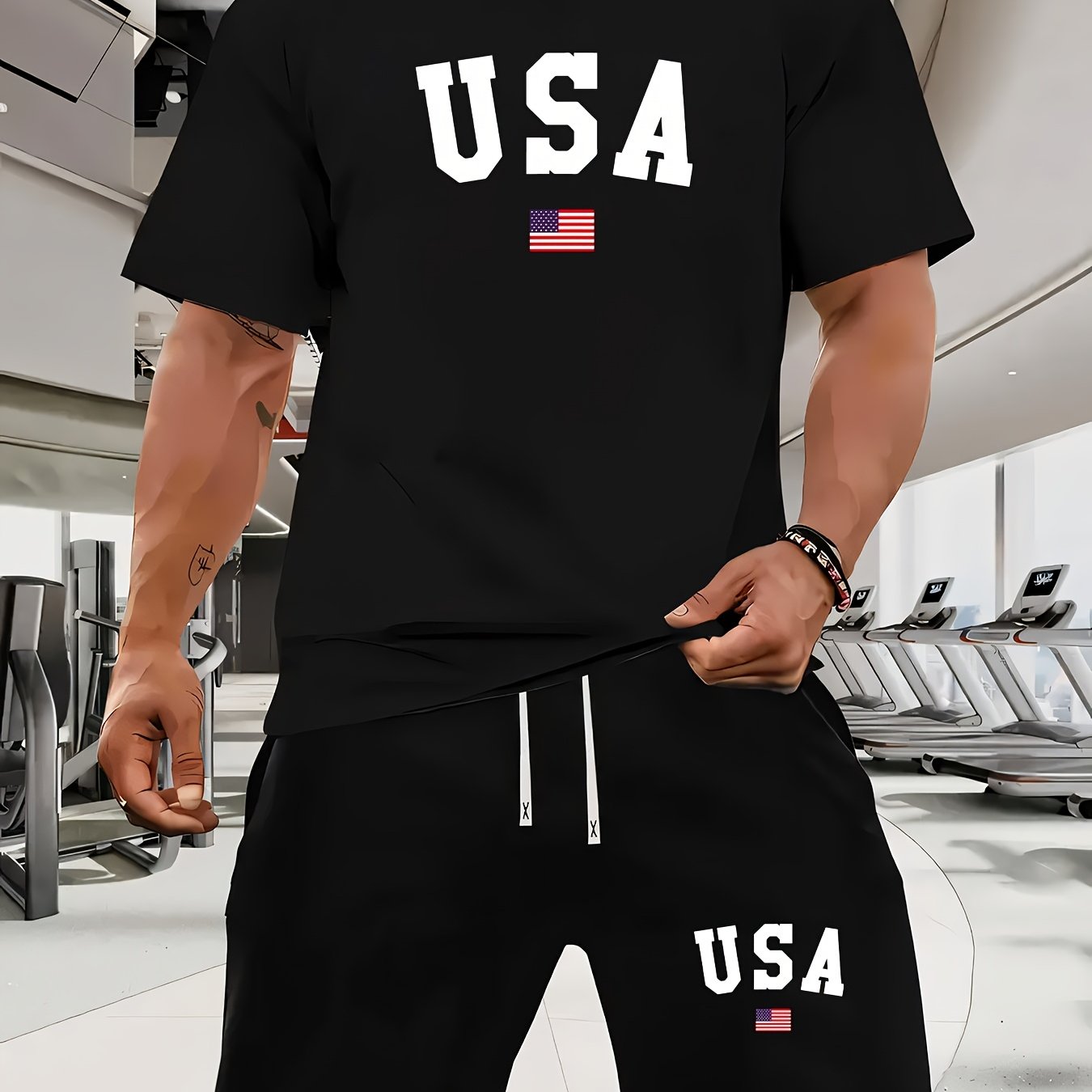 USA Flag Graphic Men's Summer Short Set Casual Outfit