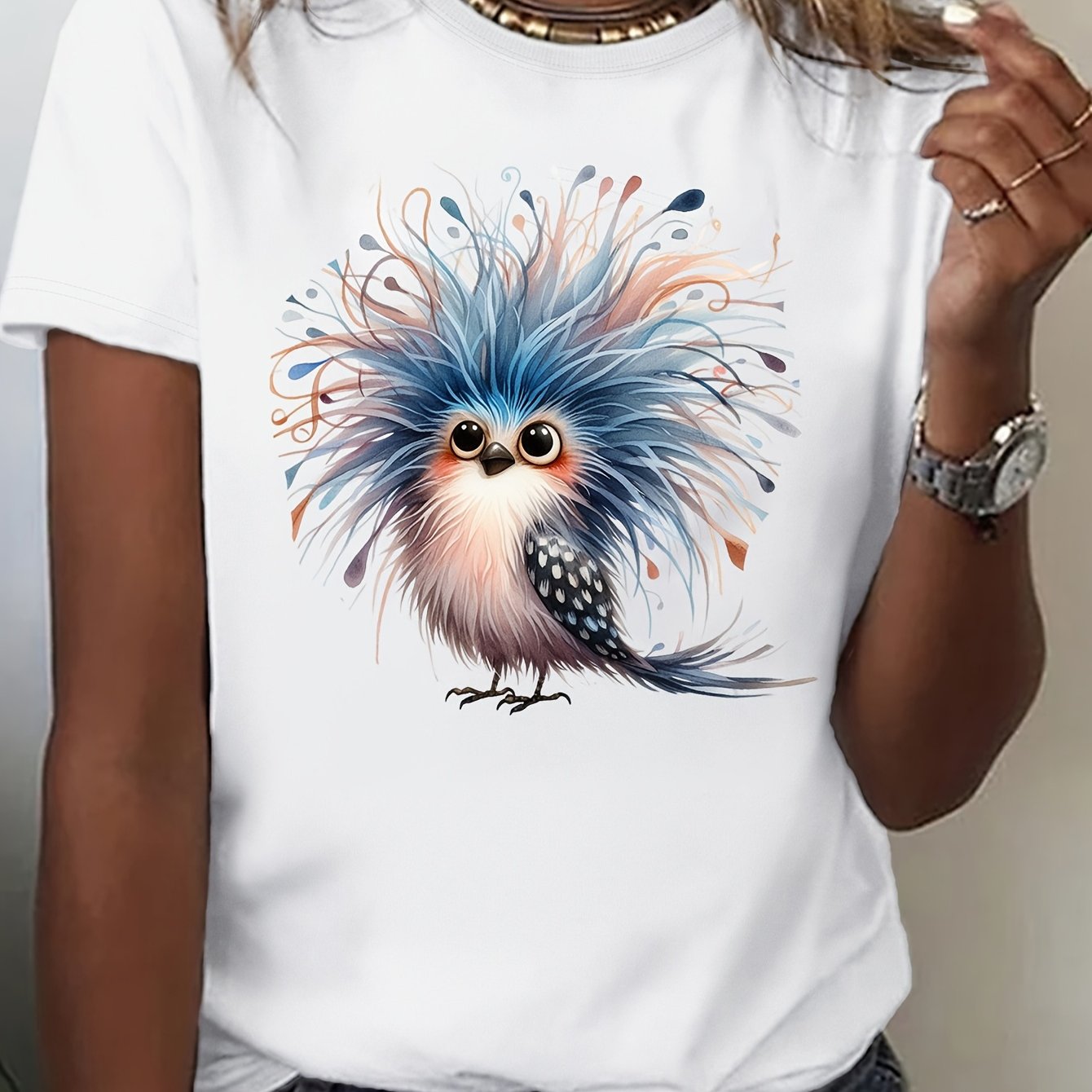 Funny Bird Women's Short Sleeve Animal T-Shirt for Relaxed Days
