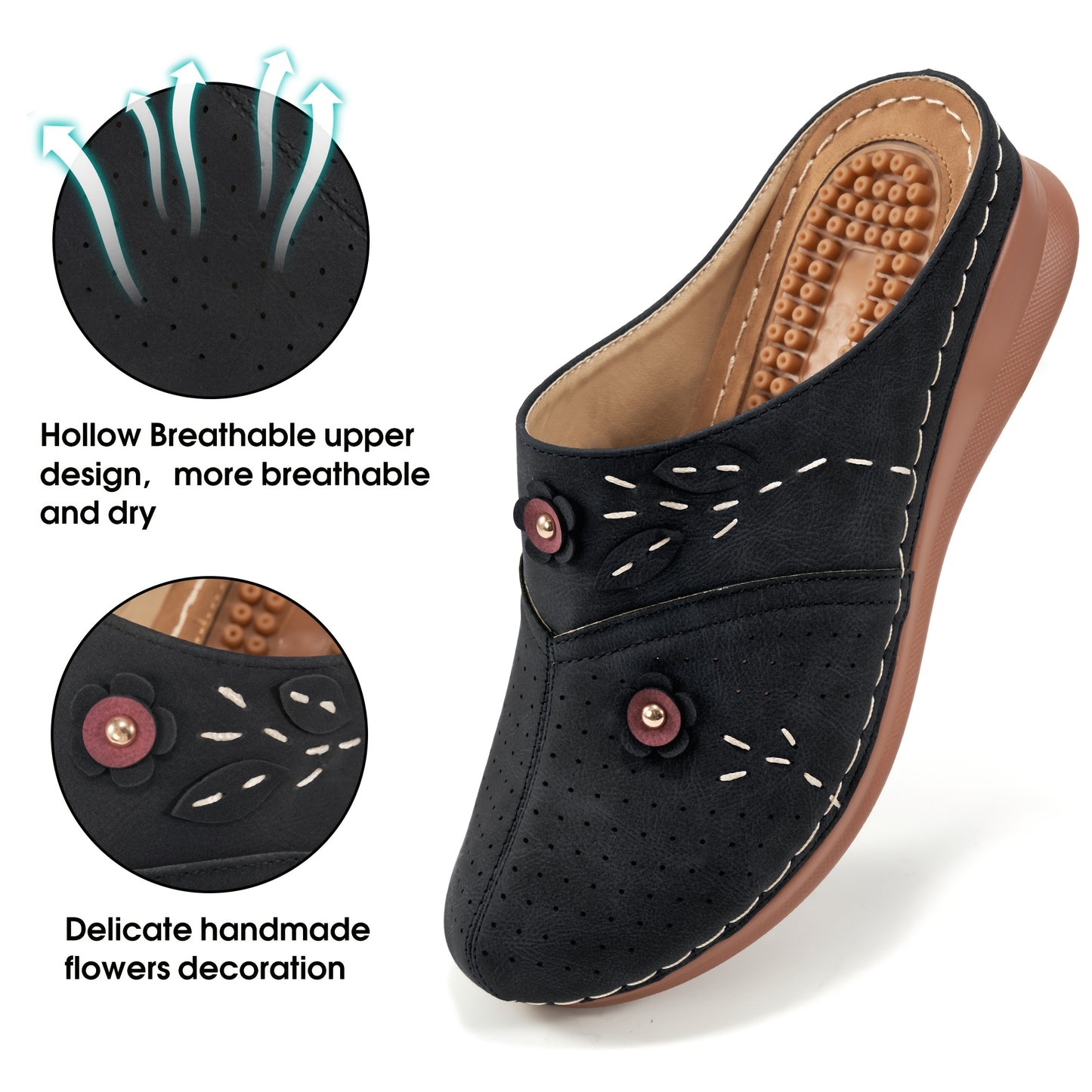 ECETANA Women's Casual Wedge Shoes with Floral Design and Comfort