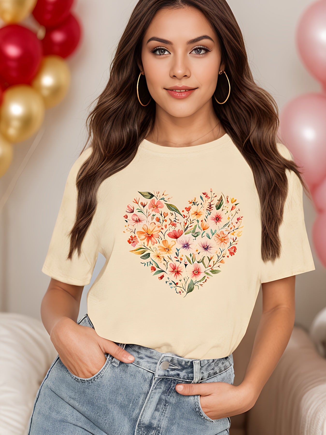 Floral Print Crew Neck T-Shirt for Women Casual Style
