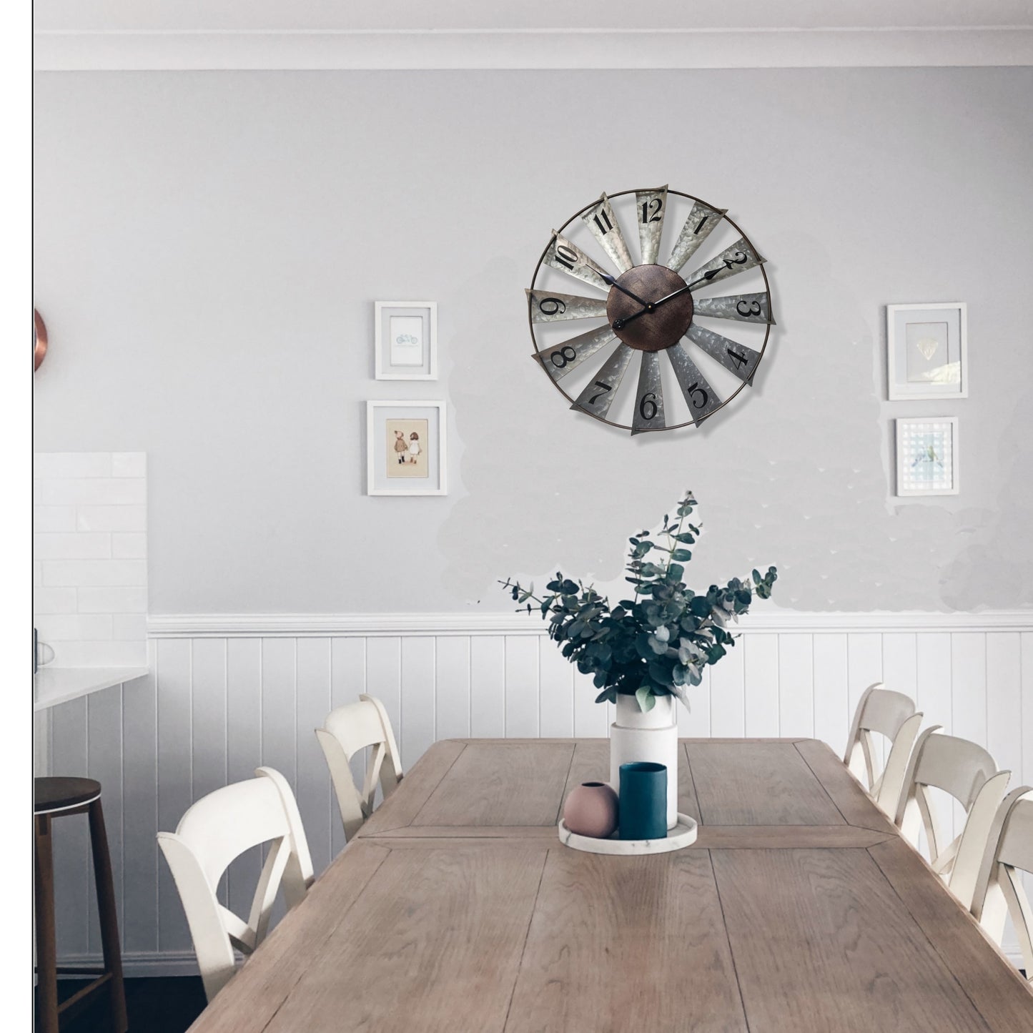 Large Farmhouse Decor Metal Clock for Home and Kitchen