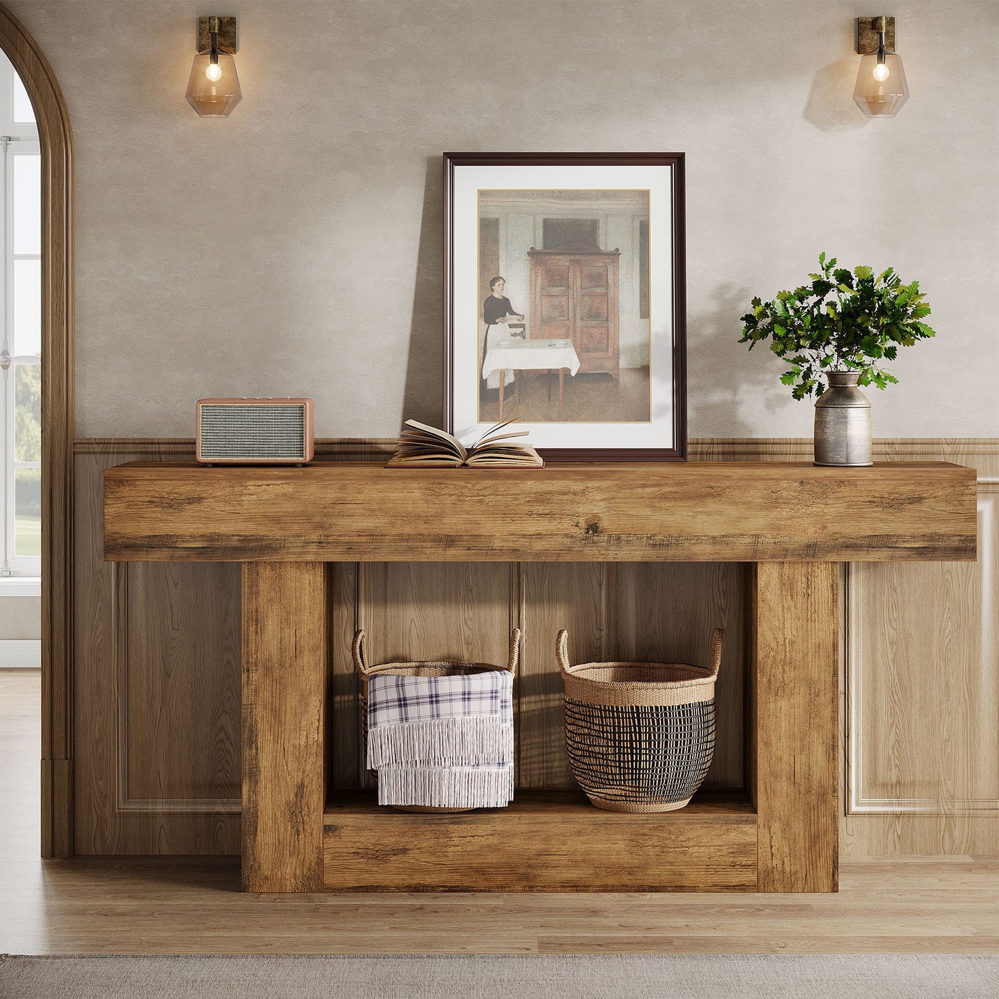 Farmhouse 2-Tier Console Table for Entryway and Living Room