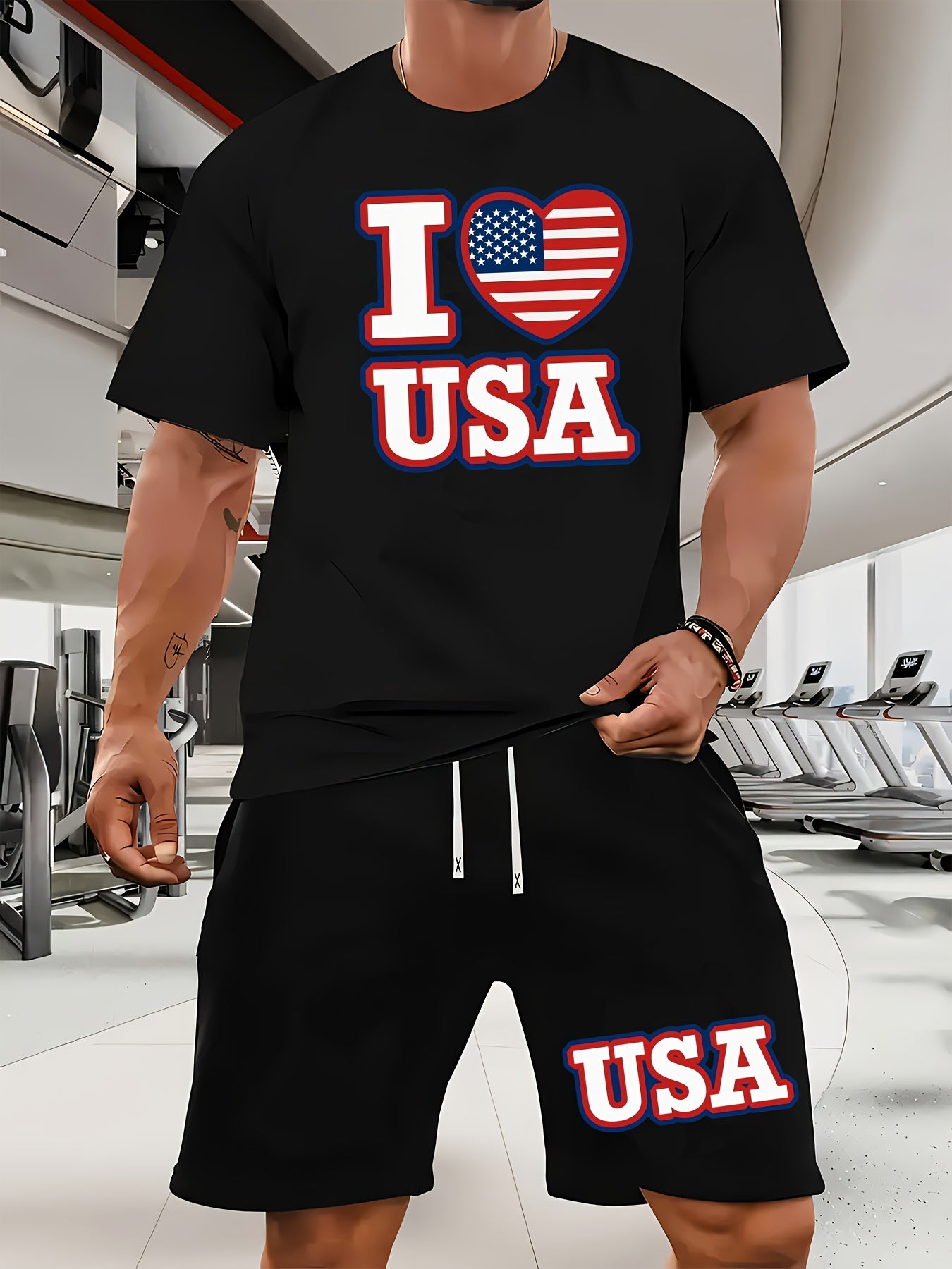 USA Flag Graphic Men's Summer Short Set Casual Outfit