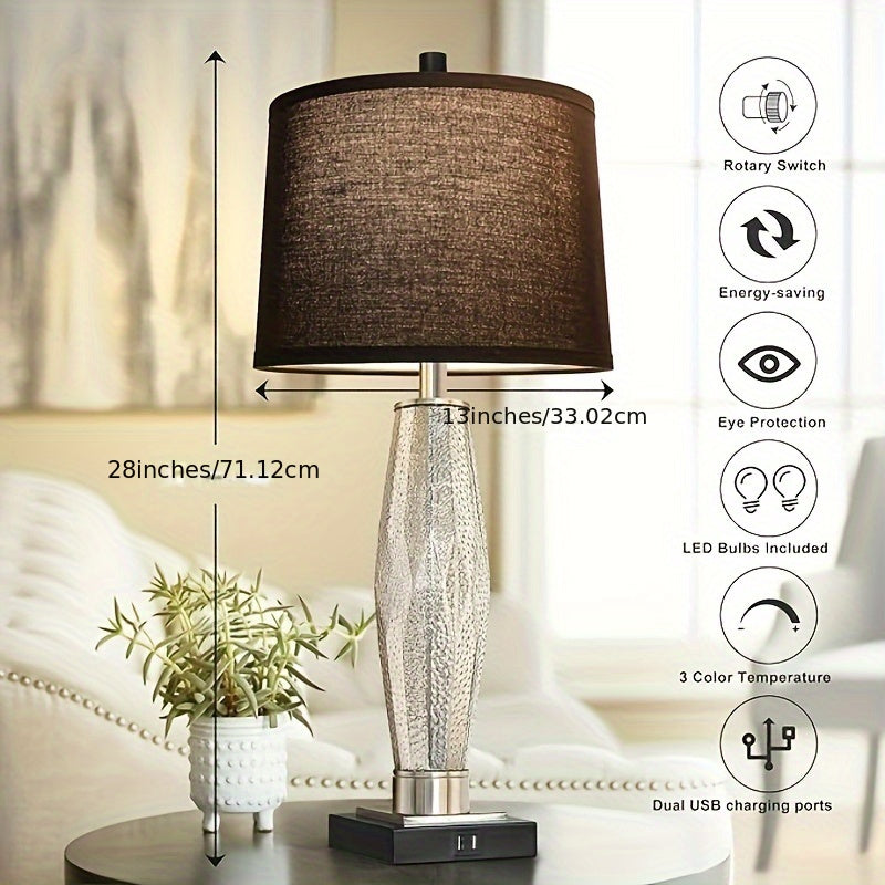 Modern Glass Table Lamps Set with USB Charging Ports