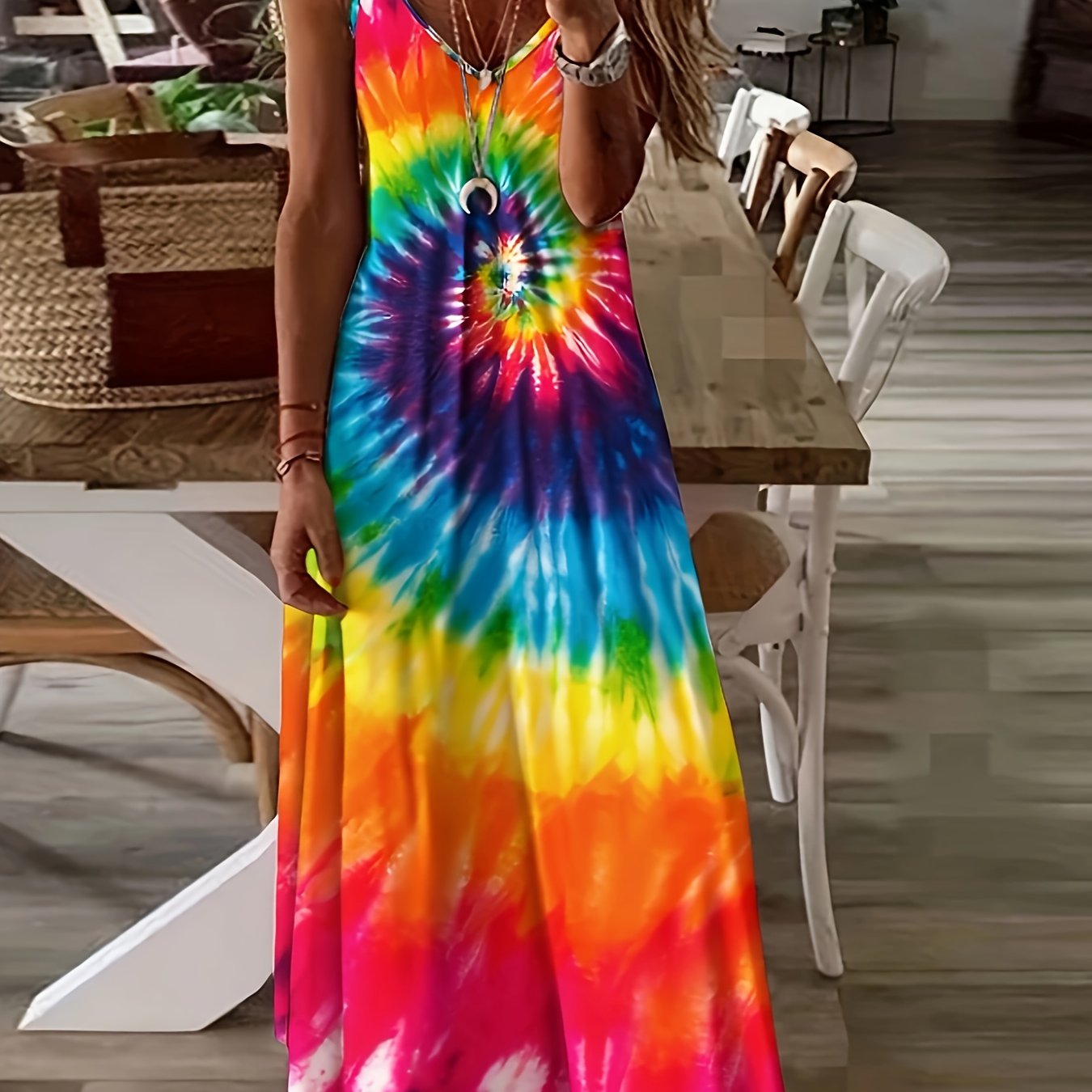 Ladies Fashionable Tie Dye Suspender Dress for Spring Summer