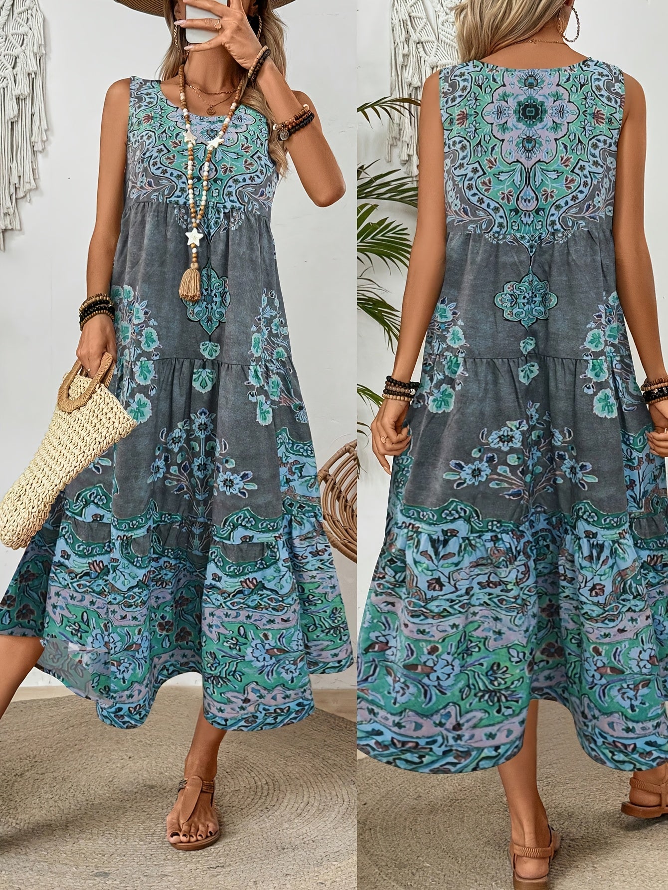 Women's Floral Print Sleeveless Maxi Dress for Summer Adventures