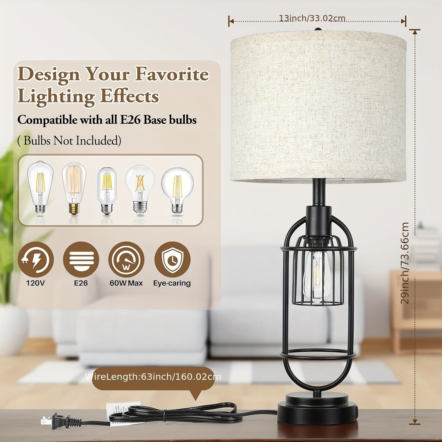 Two USB Table Lamps Farmhouse Bedside Lights For Living
