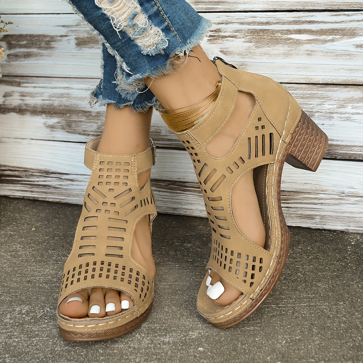 Elegant Black Wedge Heel Sandals for Women With Zipper Closure