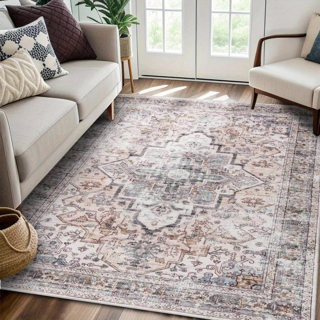 Bohemian Beige Washable Area Rugs for Living Room and Bedroom