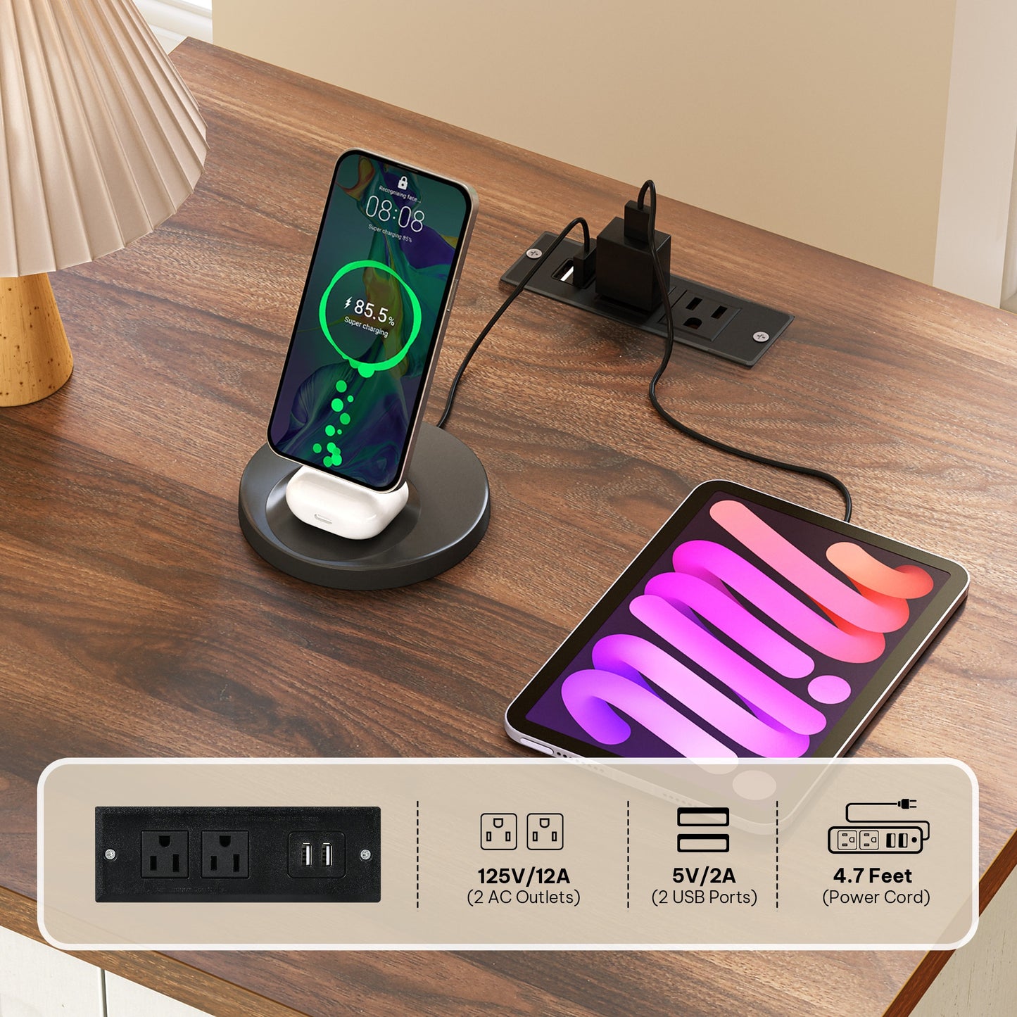 Rustic Office Storage Cabinet With Power Socket And Adjustable Shelves