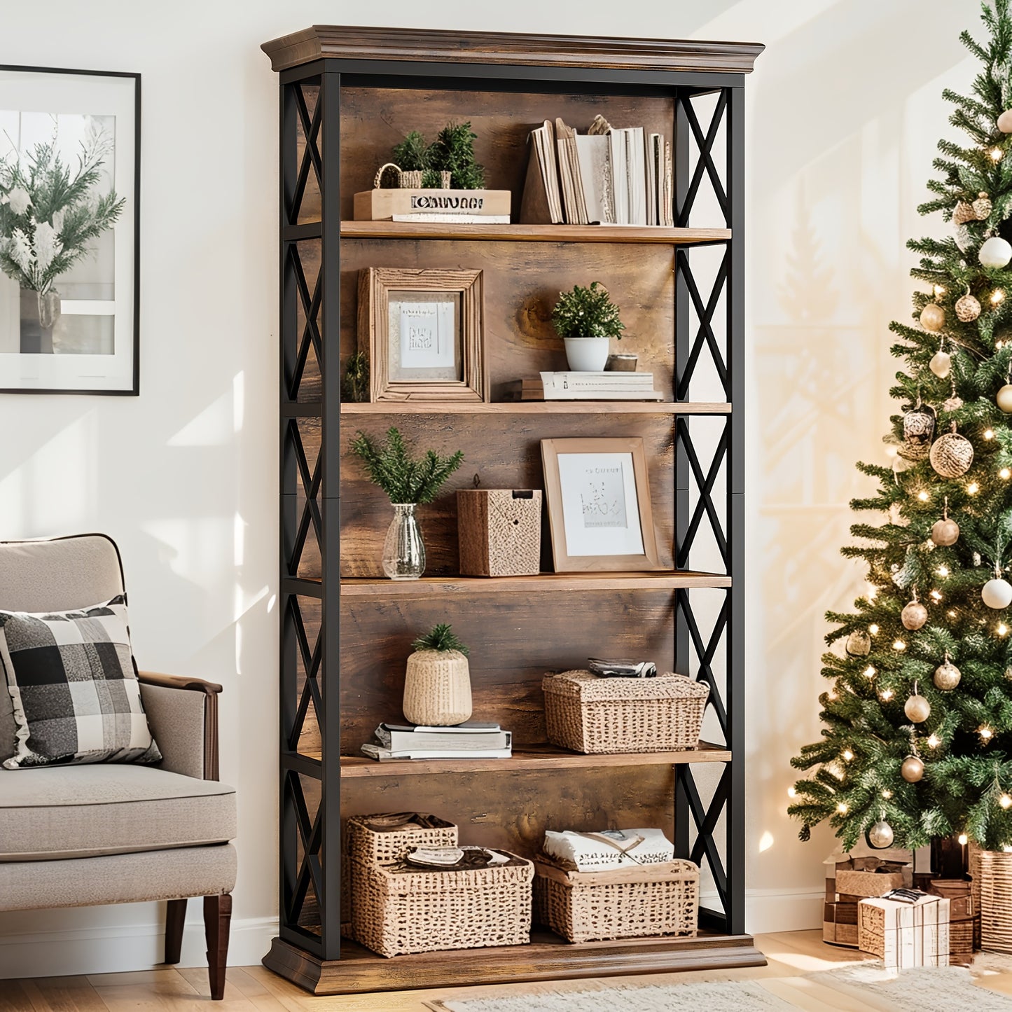 Industrial Bookshelves With Six Shelves For Home And Office