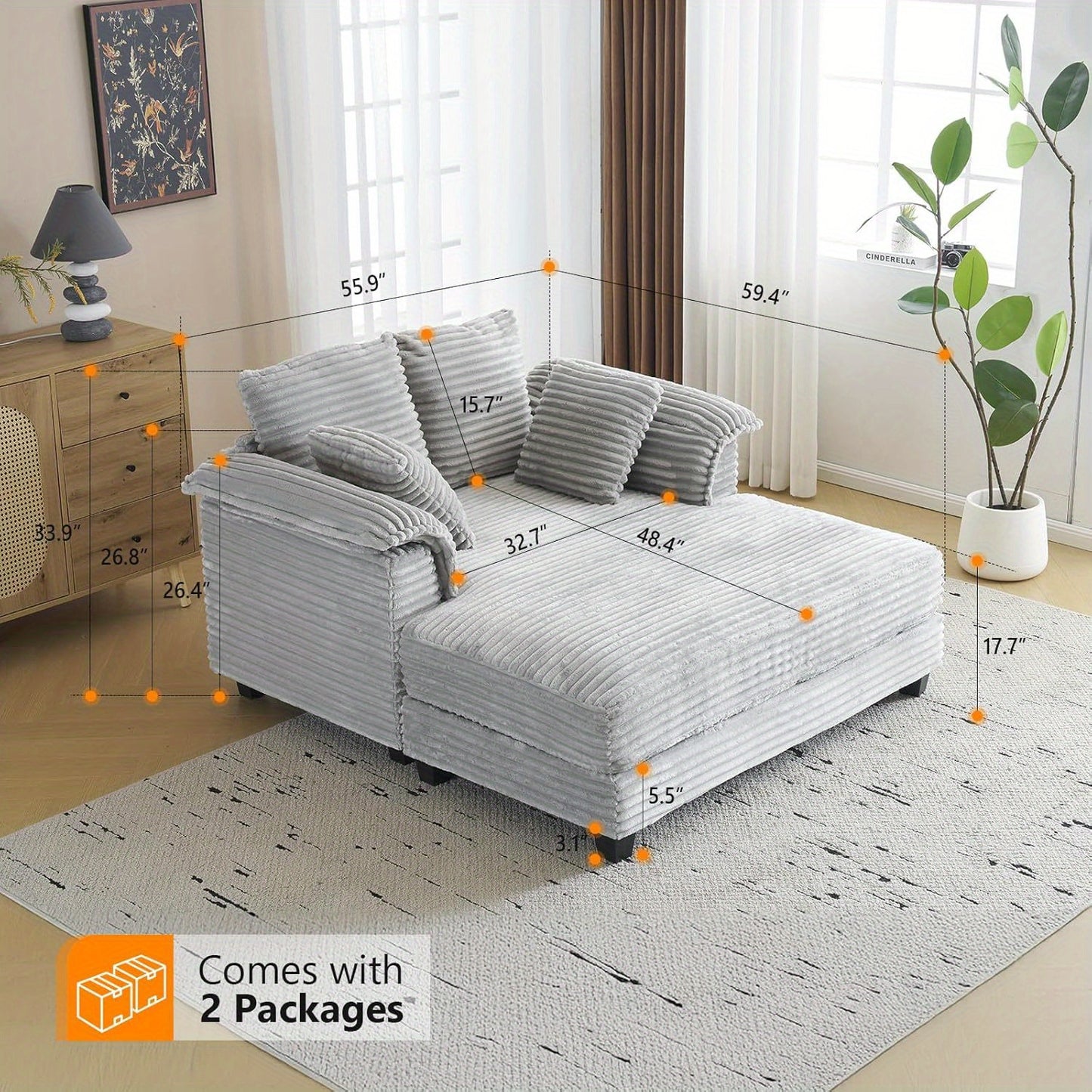 LEADZM Comfy Lounge Sofa with Throw Pillows for Relaxation