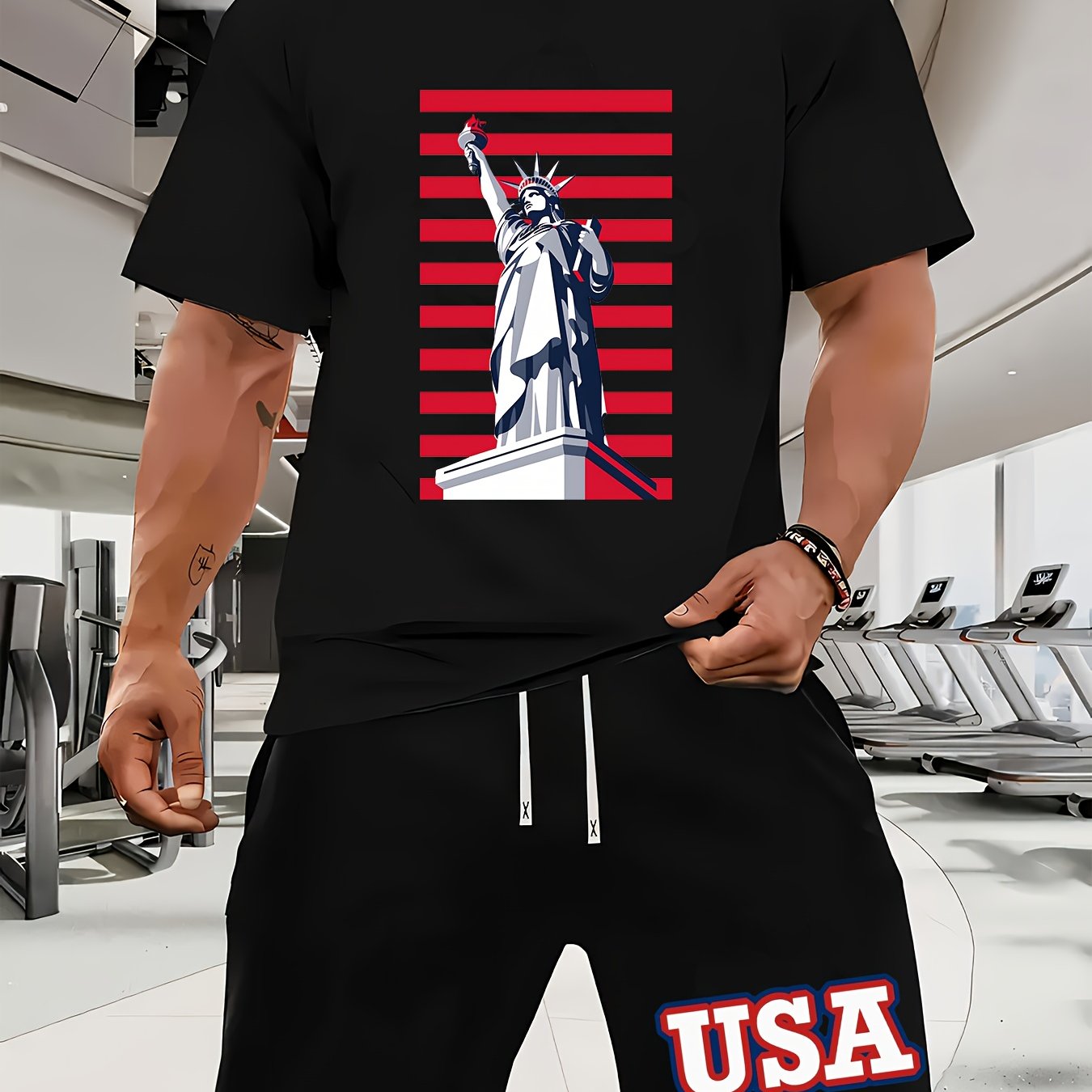 USA Flag Graphic Men's Summer Short Set Casual Outfit