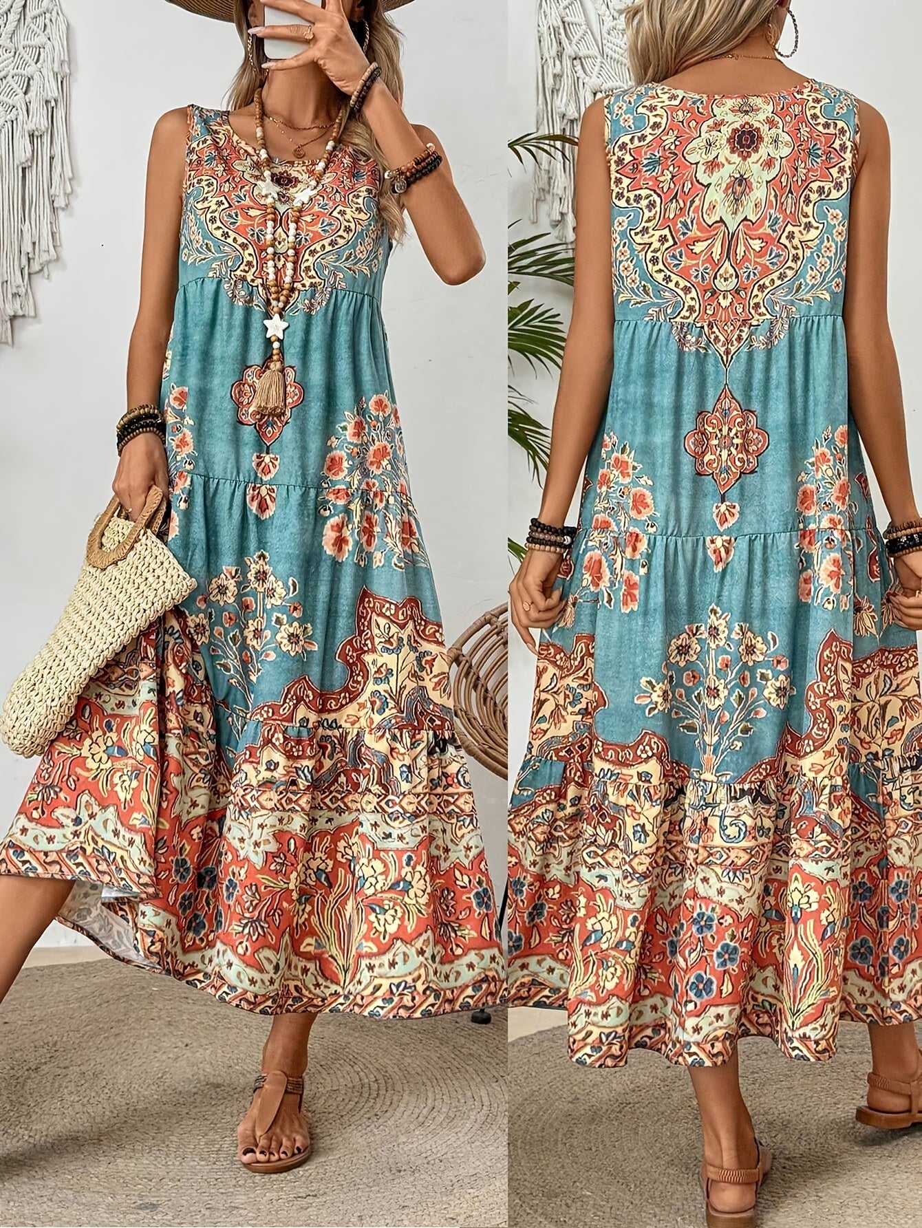 Women's Floral Print Sleeveless Maxi Dress for Summer Adventures