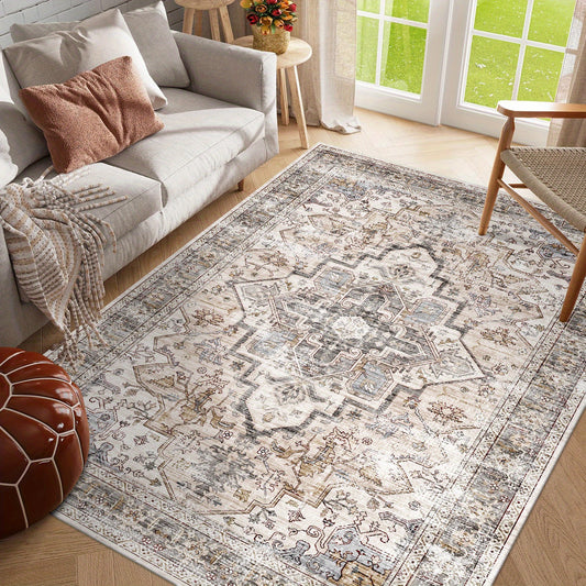 Bohemian Beige Washable Area Rugs for Living Room and Bedroom