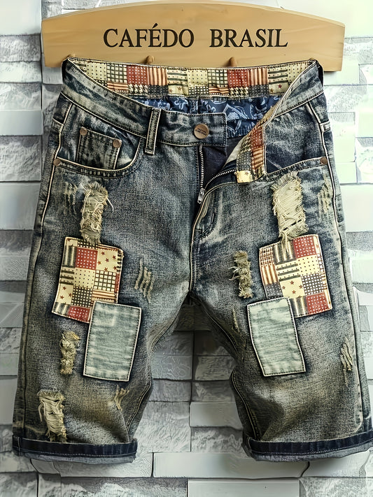 Men's Ripped Denim Shorts for Summer Outdoor Adventures